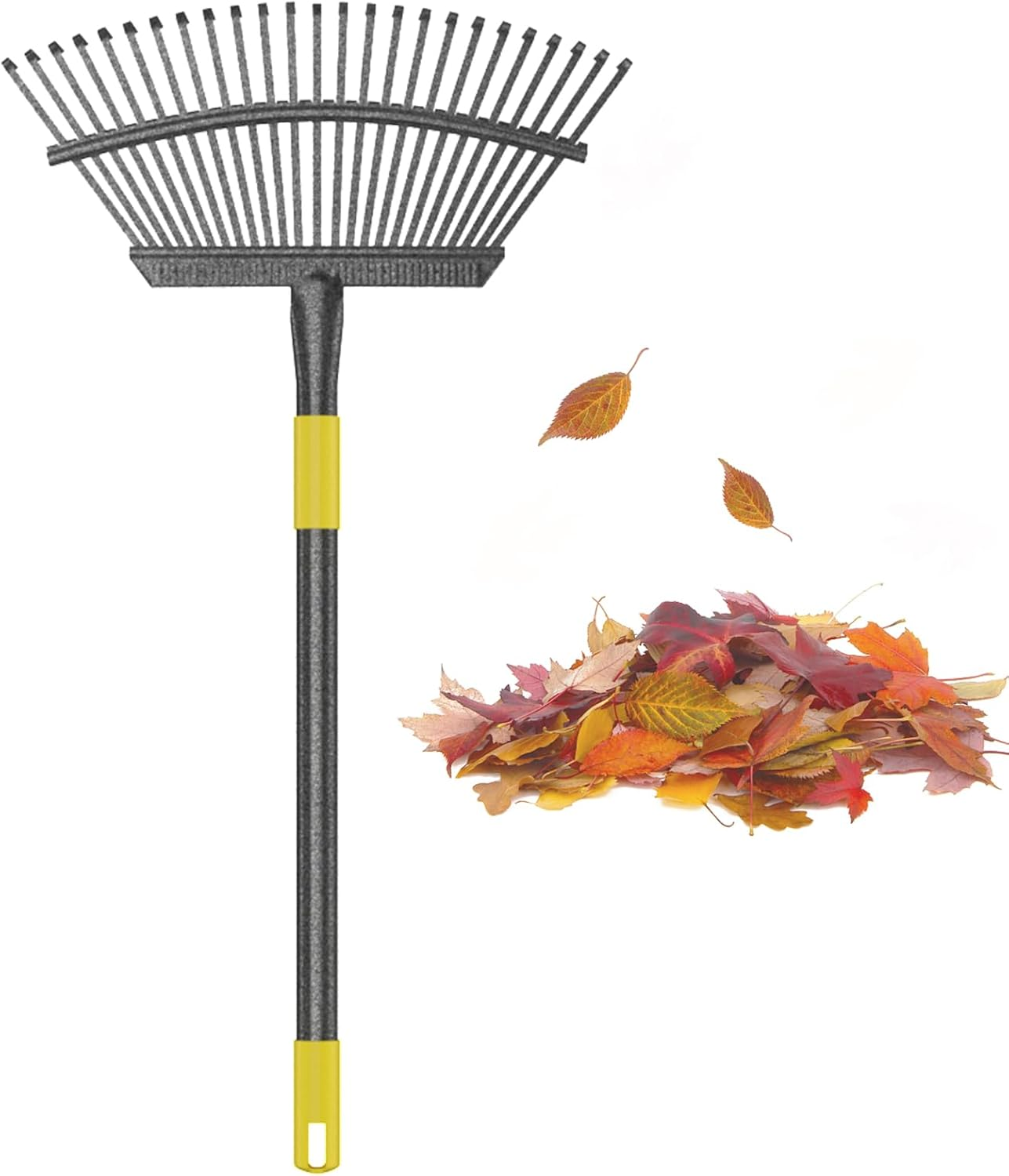 Leaf Rake, 30-61 Inch Garden Rakes for Leaves Heavy Duty Long Handle, 25 Tines 18