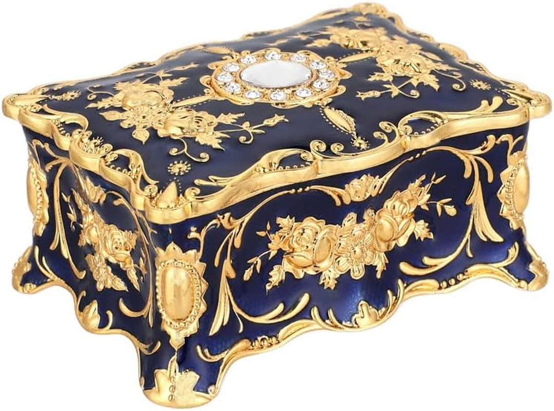 European Retro Jewelry Box Metal Jewelry Storage Box Creative Jewelry Box Jewelry Decoration Box Keepsake Ornate Decorative Box for Wedding Birthday Gift Mothers Day Gifts (Blue)