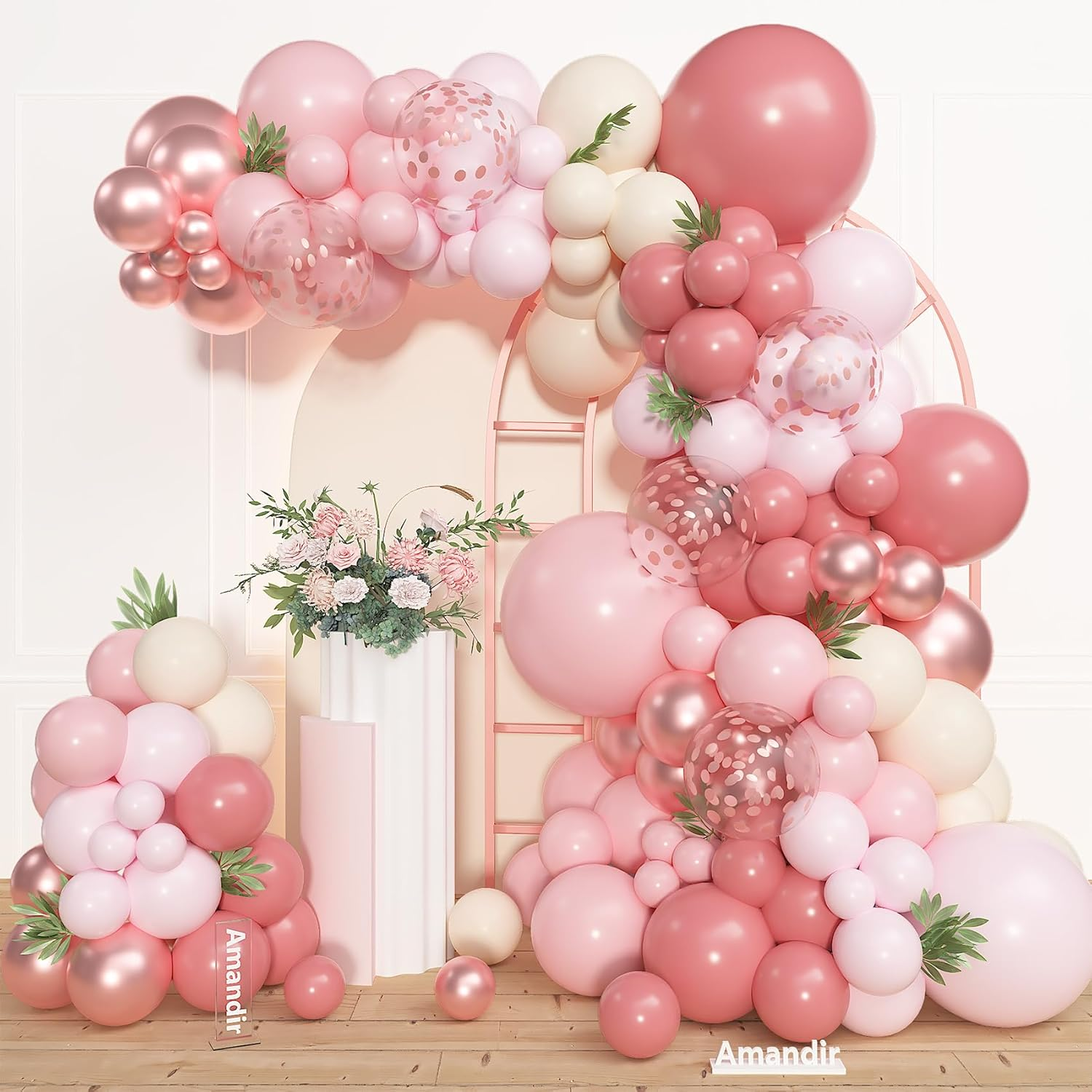 153Pcs Dusty Pink Balloon Garland Arch Kit, Different Sizes 18 12 10 5 Inch Retro Pink Sand White Latex Confetti Balloons for Women Bridal Shower Birthday Party Decorations