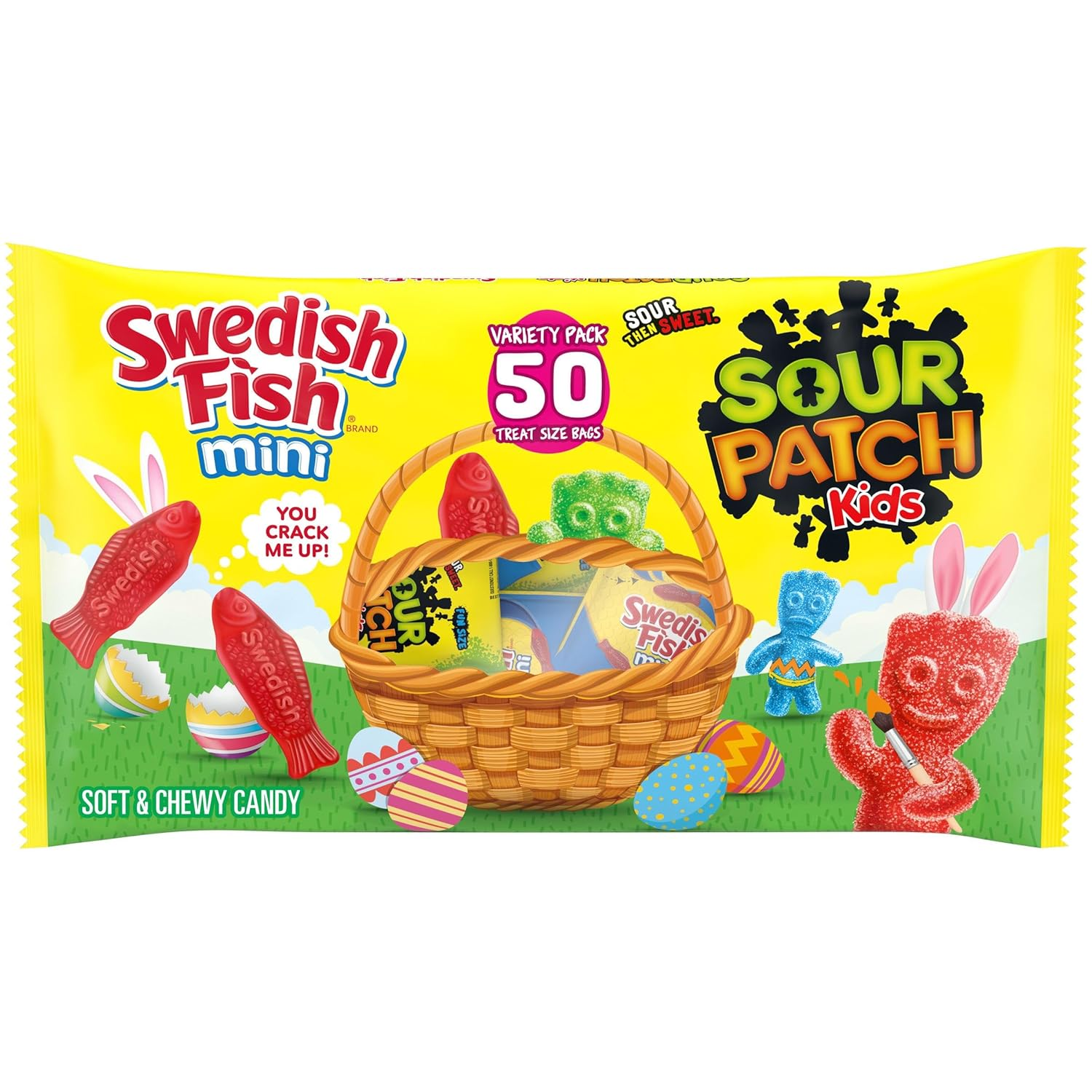 and SWEDISH FISH Mini Soft & Chewy Easter Candy Variety Pack, Bulk Candy, 50 Snack Packs