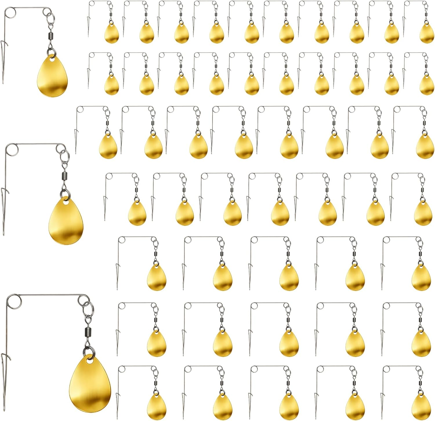 50Pcs Fishing Spinnerbait Kit Gold Teardrop Fishing Spinner Blades Smooth Spoons Rigs with Colorado Blade Lure Making Fishing Lures Replacement Accessories