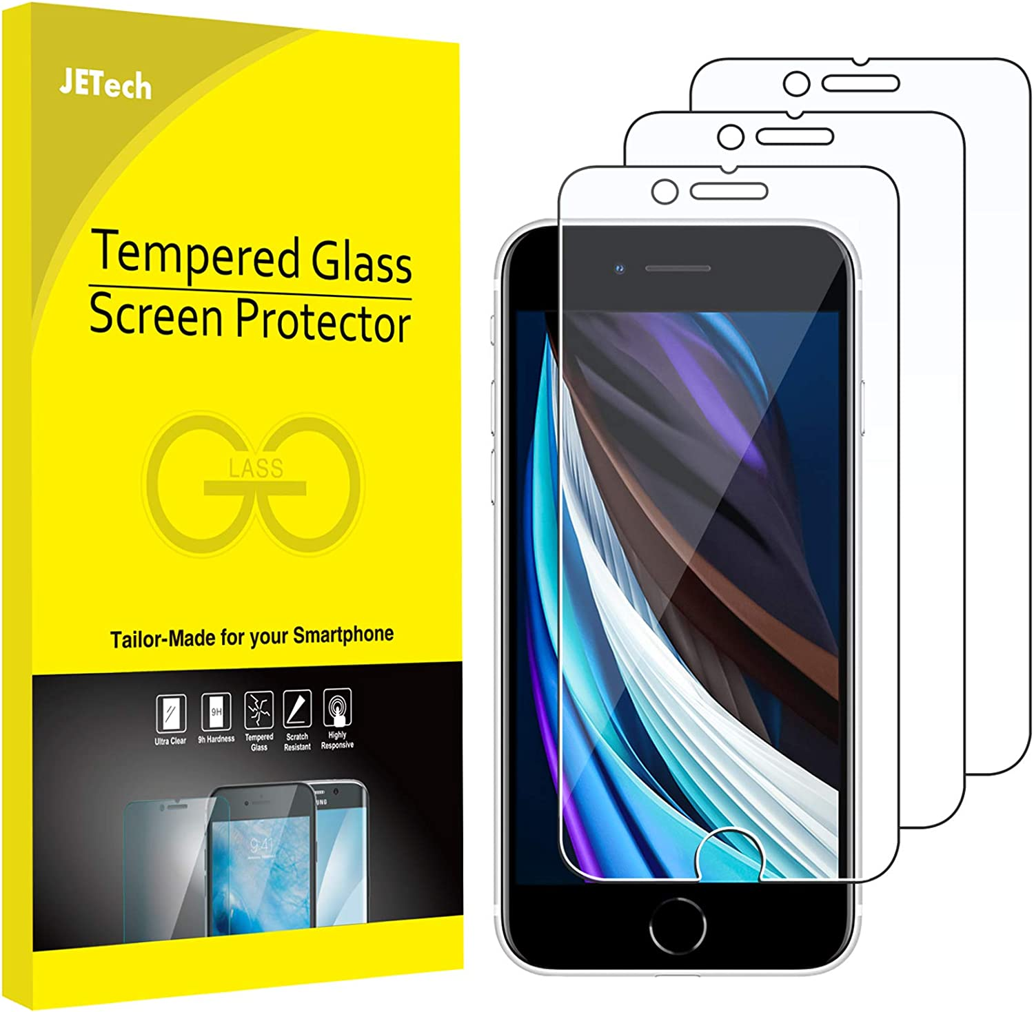 Jetech Screen Protector for Iphone SE 3/2 (2022/2020 Edition), 4.7-Inch, Tempered Glass Film, 3-Pack