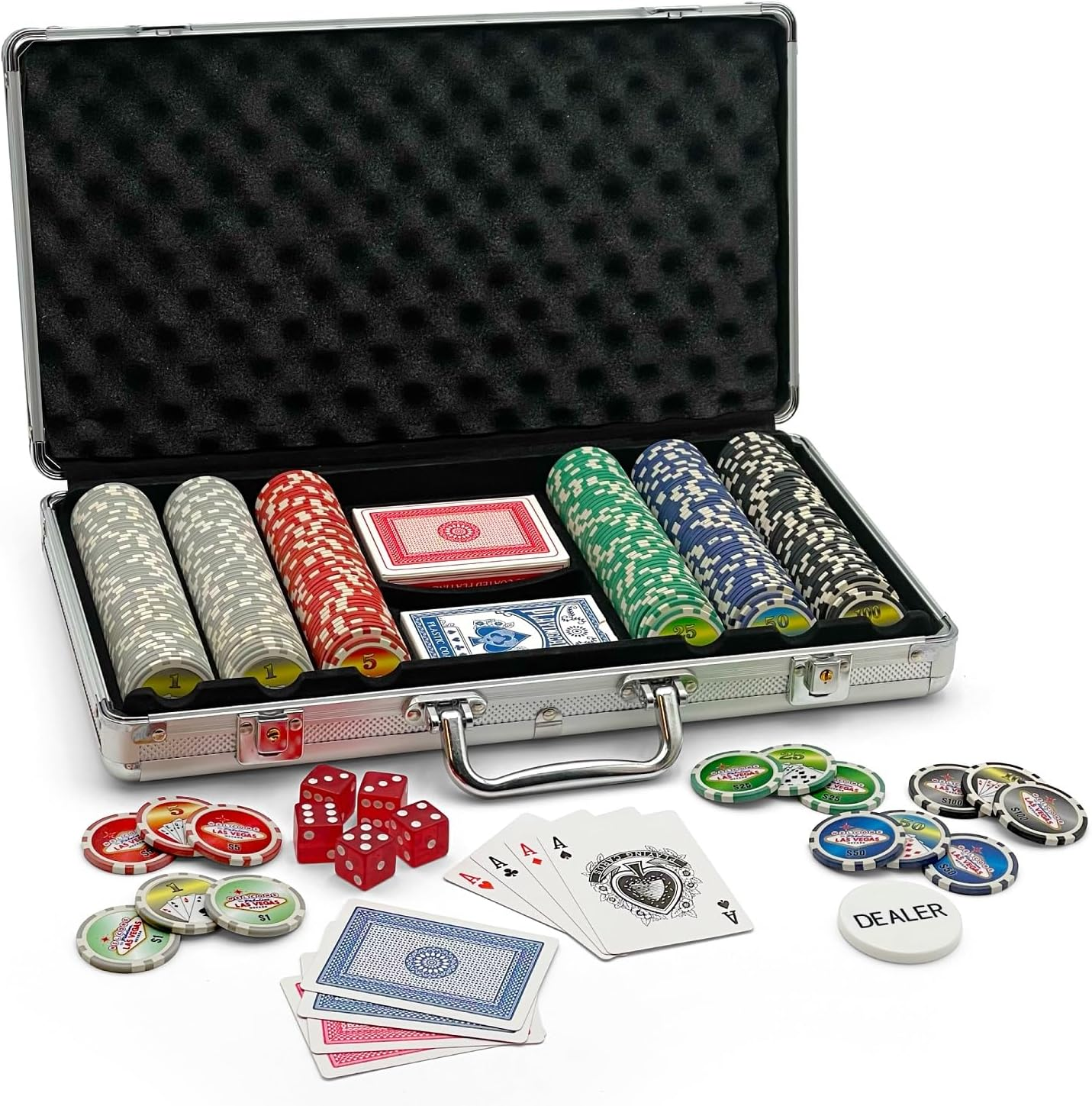 Poker Set in Aluminum Case with 300 (11.5 Gram) Las Vegas Style Chips