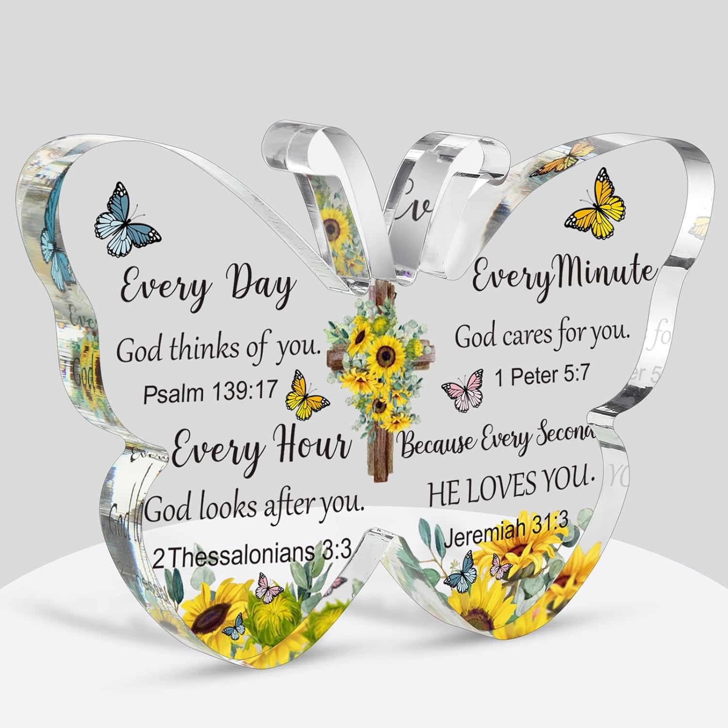 Barydat Acrylic Christian Gifts Bible Verses Religious Gifts for Women Men Inspirational Scripture Gifts Butterfly Prayer Room Decor Faith Keepsake Paperweights for Christmas Home (God Love)