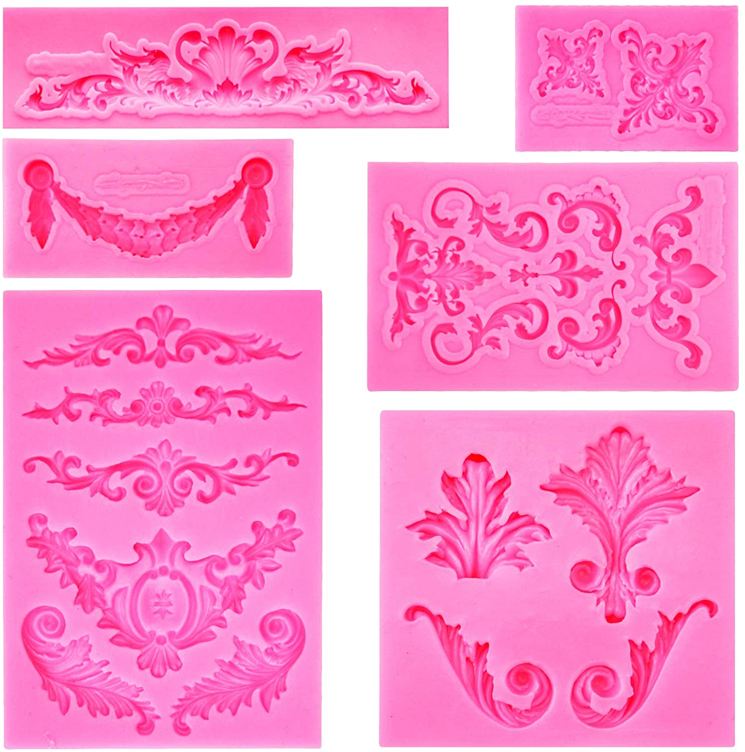 Baroque Style Curlicues Scroll Lace Fondant Silicone Mold for Filigree Mold 3D Sculpted Flower Cake Border Decoration, Cupcake Topper, Jewelry, Polymer Clay, Crafting Projects