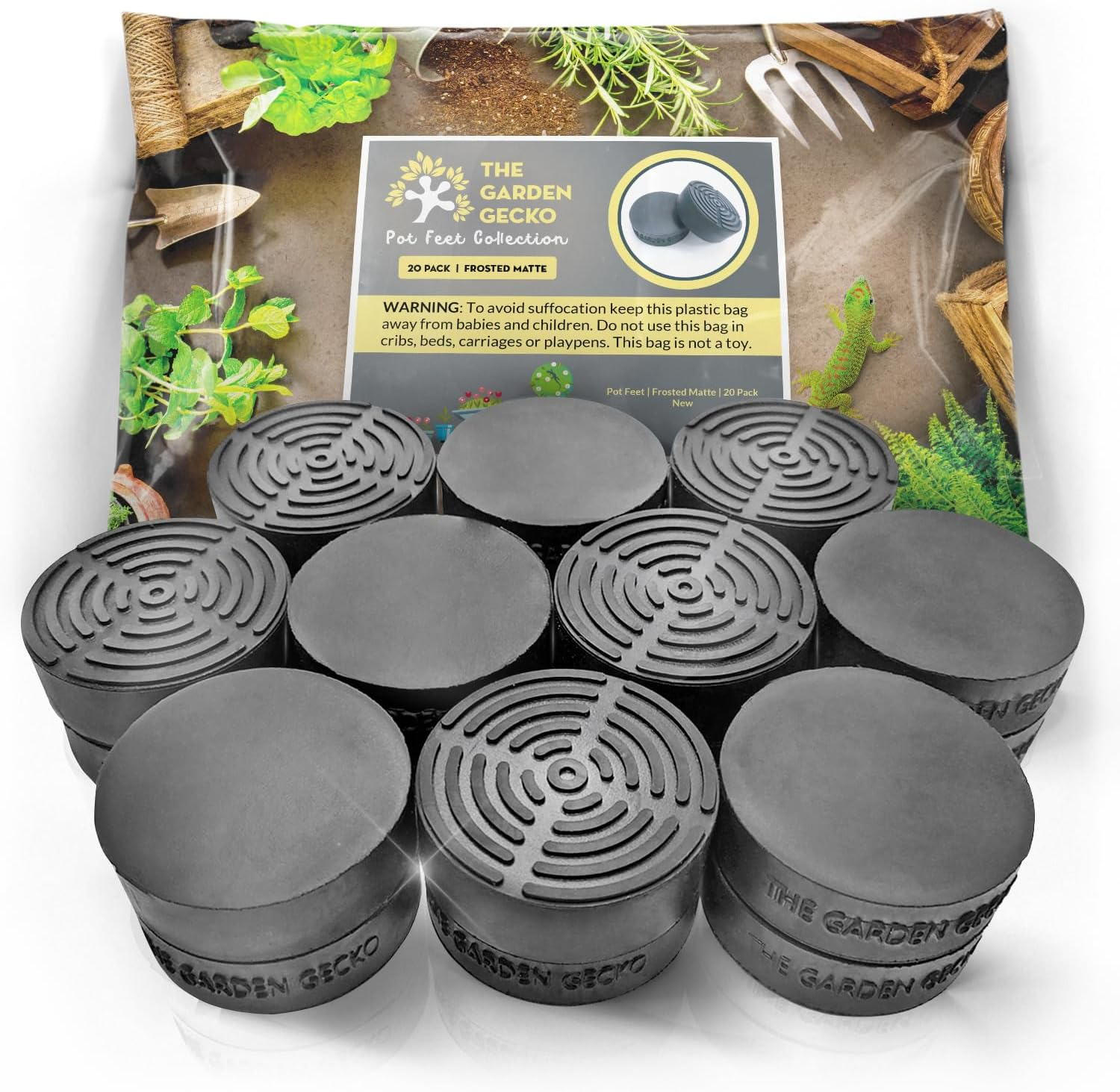 The Garden Gecko Invisible Pot Feet for Outdoor Plant Pots and Flowers Solid Rubber Pot Risers with Enhanced Non-Slip Surface Grip | 20 PACK | FROSTED MATTE