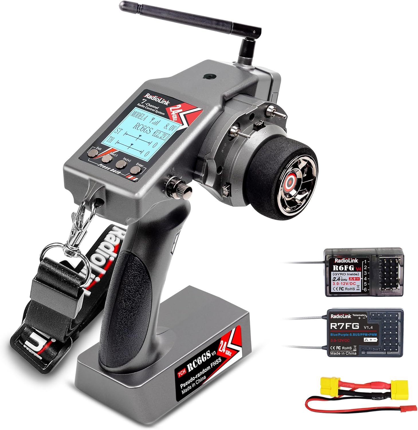 Radiolink RC6GS V3 7 Channels RC Radio Transmitter with R7FG & R6FG Gyro 2Pcs Receivers 2.4Ghz 600M for Remote Control Car, Truck, Buggy, Racing Vehicle, Crawler, RC Boat