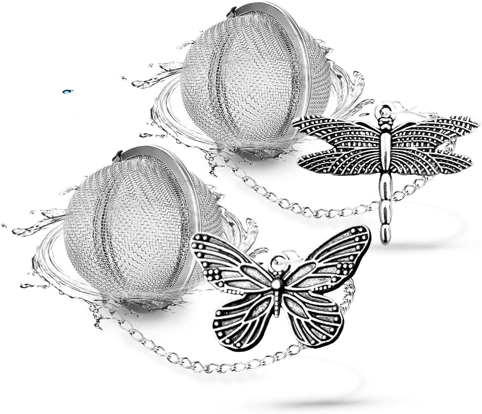 2Pcs Tea Infuser,Loose Leaf Tea Steeper Tea Strainer with Charm Handmade Dragonfly Butterfly Pendant Tea Ball Tea Filter Tea Infusers for Loose Tea