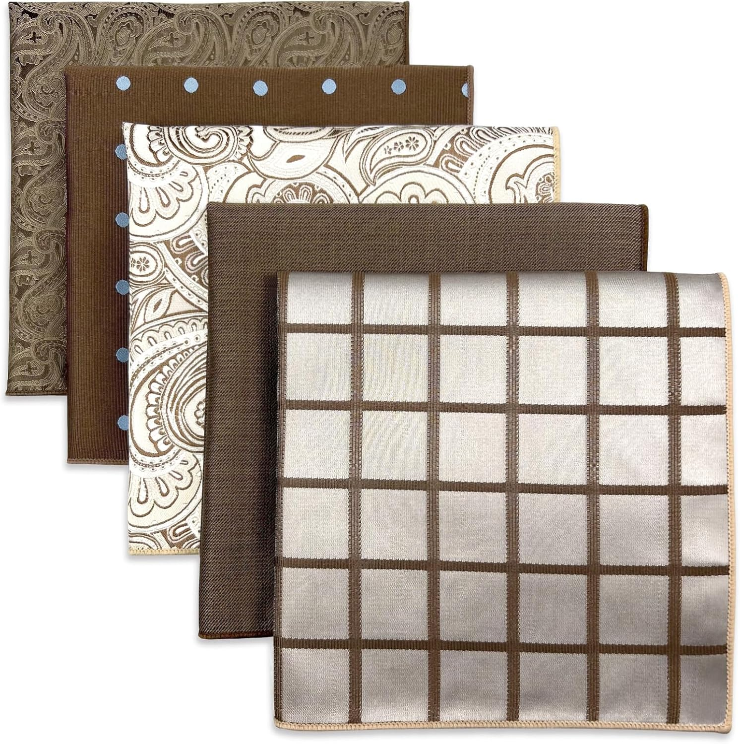 SHLAX&WING Assorted 5 Pieces Mens Silk Pocket Squares Handkerchiefs Set Lot