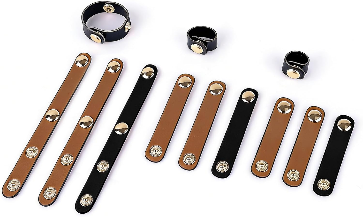 Handbag Strap Shortener, PU Leather Purse Strap Connector Keeper with Snap Button, Handle Adjuster for Tote Bag Shoulder Bag Wallet, Black + Brown