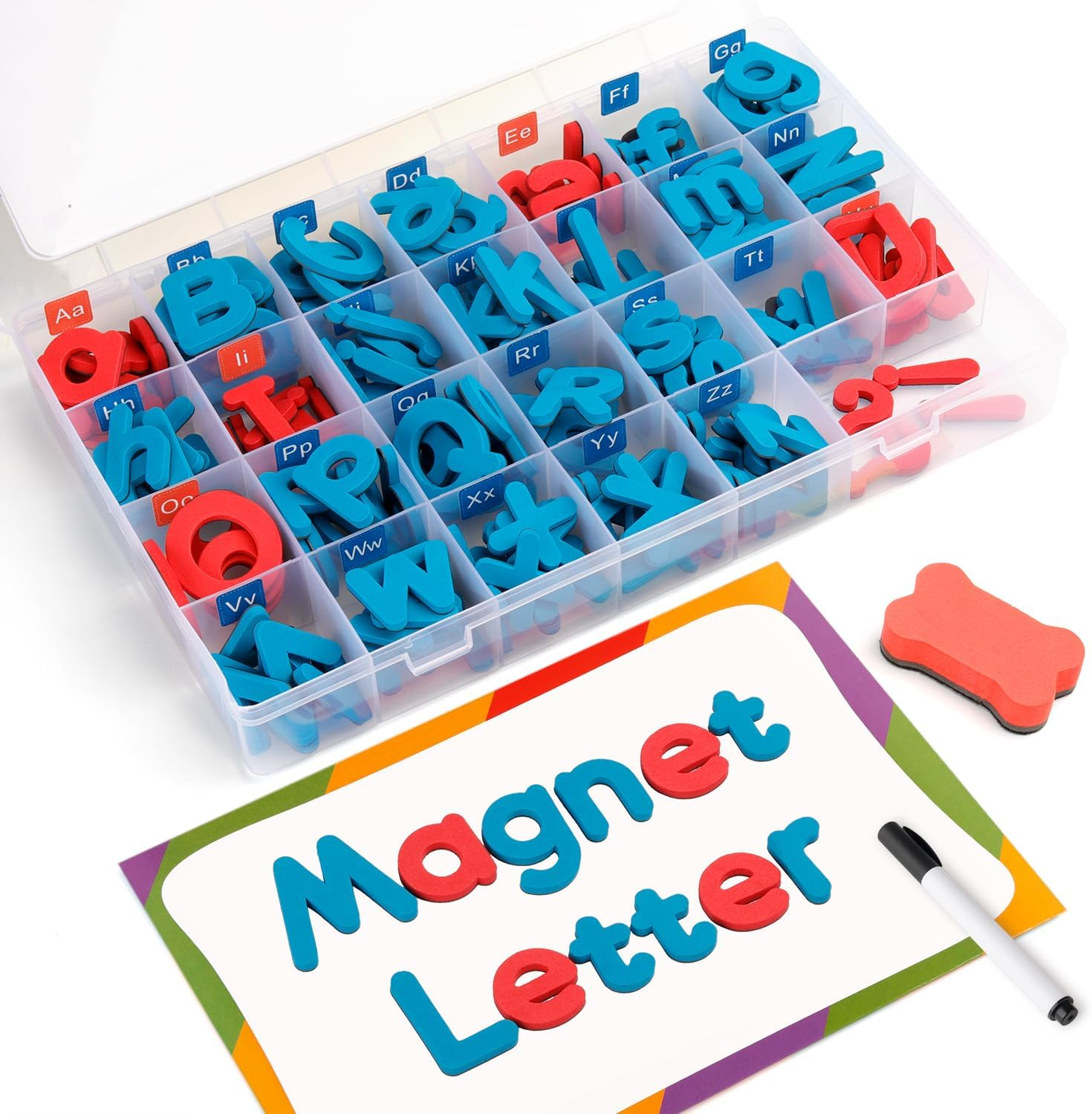 Magnetic Letters 251Pcs with Magnetic Board and Storage Box - Uppercase Lowercase Foam Alphabet ABC Magnets for Fridge Refrigerator - Educational Toy Set for Classroom Kids Learning Spelling