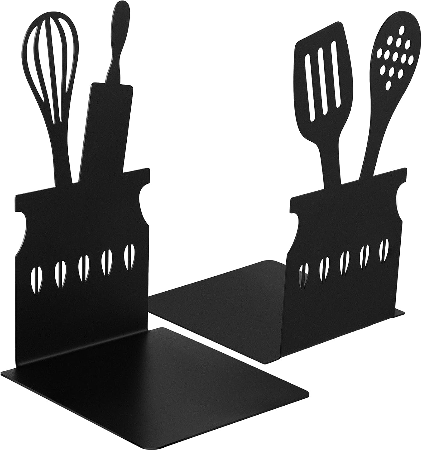 Black Kitchen Bookends 5.9 X 3.9 X 3.9 Inch Spoon Decorative Metal Cookbook Storage Books Stoppers
