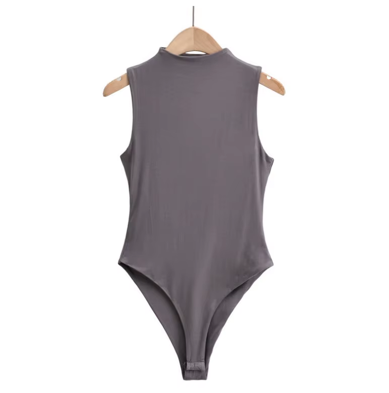 2023 Custom Molder Summer Skinny Sleeveless Women'S Bodysuit Double-Neck One-Piece Slim Vest Solid Color Two-Layer Cotton Fabric