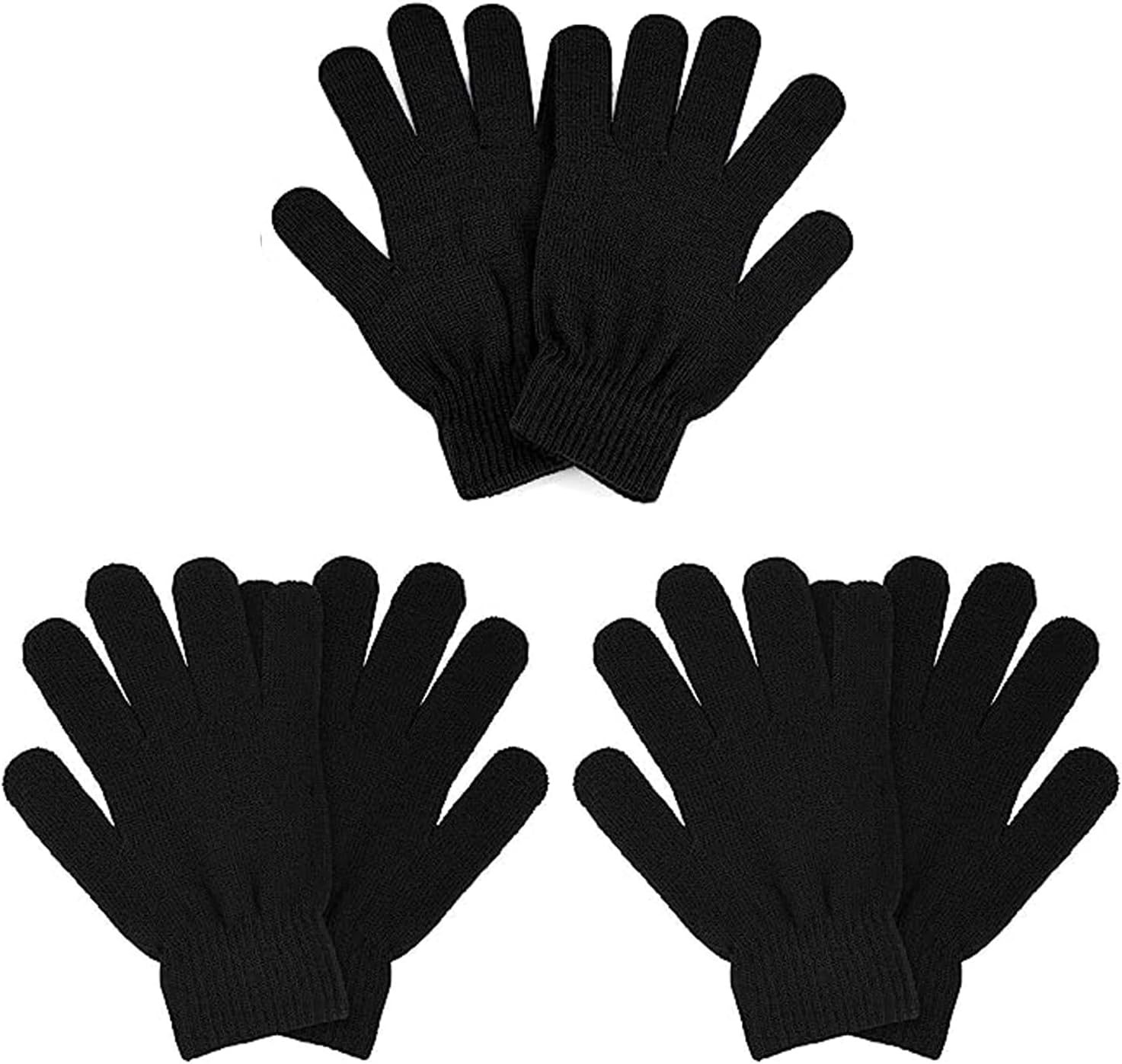 3 Pairs Winter Magic Gloves Adults Warm Stretchy Unisex Black Gloves One Size Fits Most Men Women Teens Magic Knit Gloves