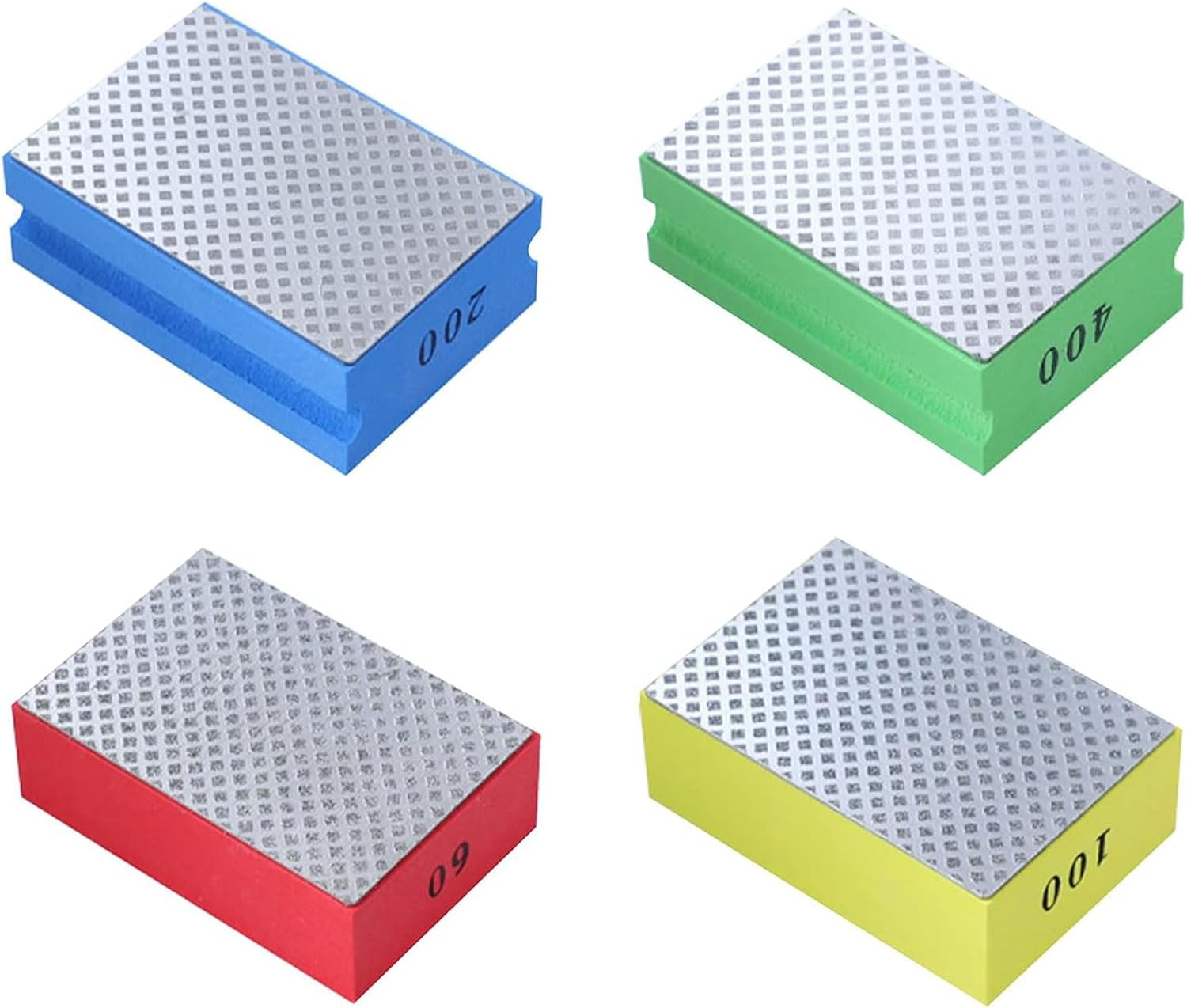 Diamond Hand Polishing Pads for Stone, Tile and Glass, High-Strength Abrasive Wet/Dry Sanding Sponge Block with Multi-Grit Options, 4-Piece Set -