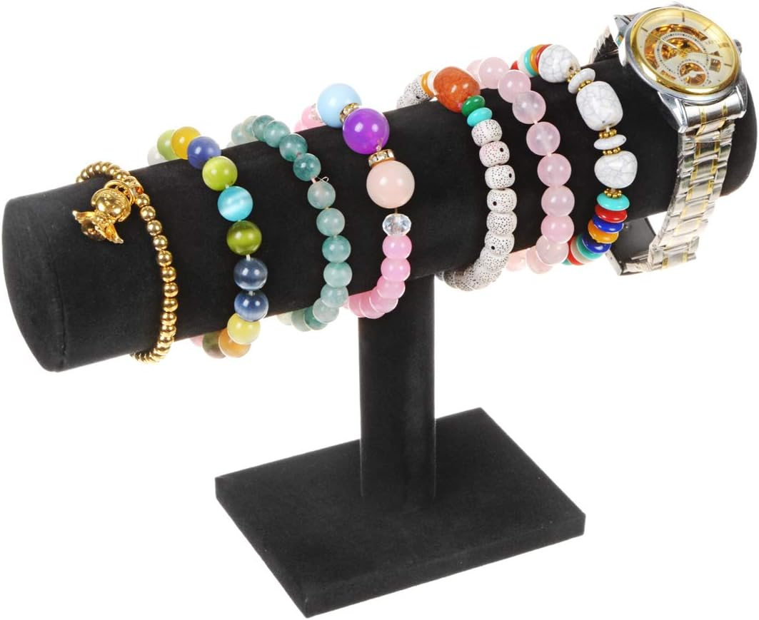 Hovering T-Bar Bracelet Necklace Earring Bangle Pendants Anklet Tower Watch Key Jewelry Display Stand Home Organization for Women & Men (Black Velvet)