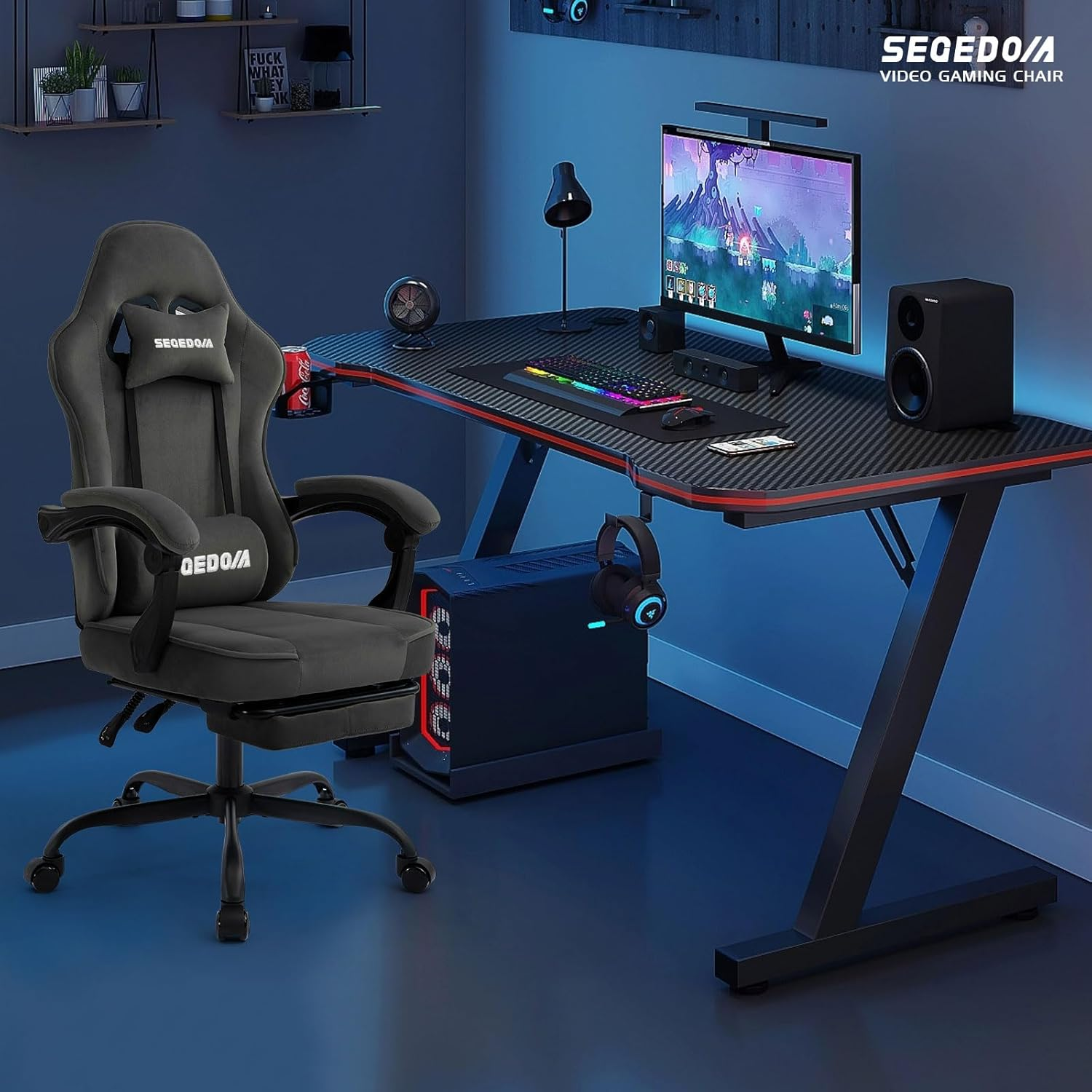 segedom Gaming Chair Technology Fabric Computer Chair with Pocket Spring Cush... - Picture 3 of 14