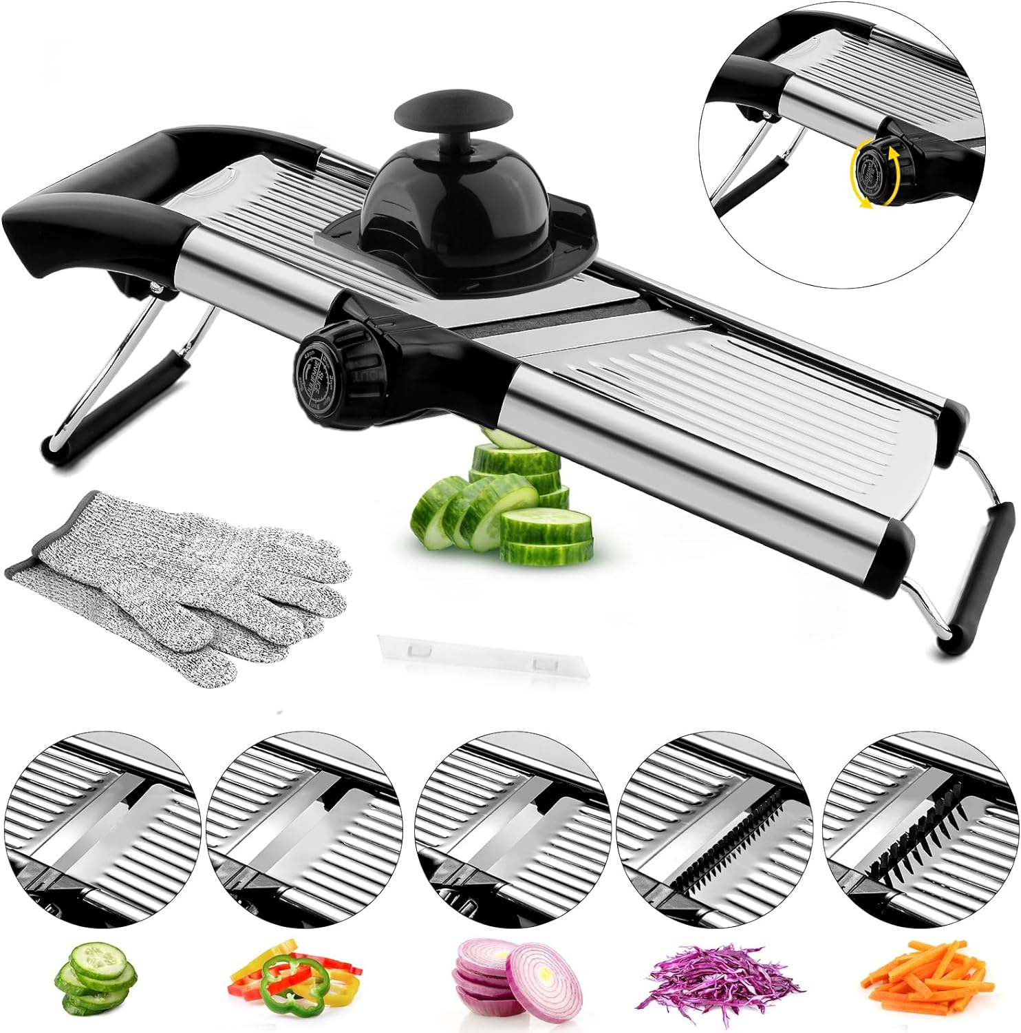 Mandoline Slicer,Mandoline Food Slicer for Kitchen,Mandolin,Potato Slicer,Vegetable Chopper,Adjustable Stainless Steel Veggie Onion Tomato Julienne Cutter with Cut-Resistant Gloves