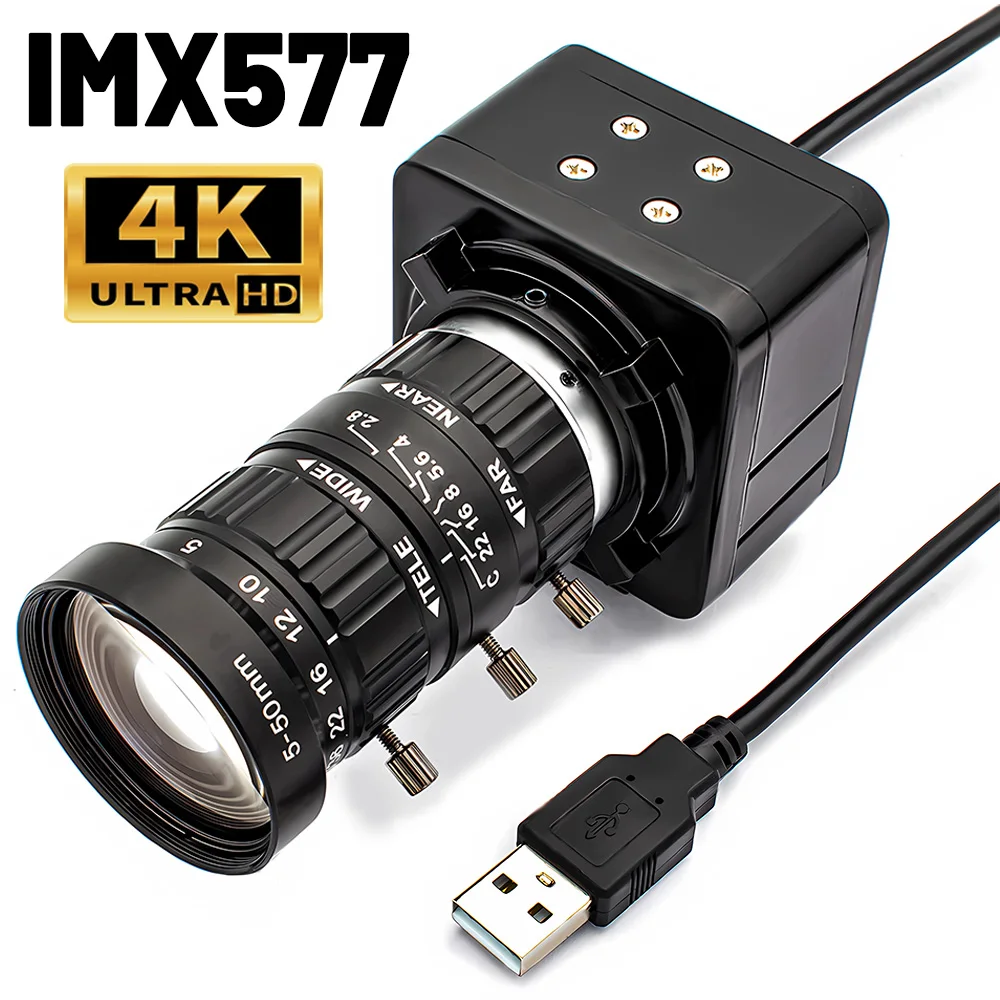 IMX577 12MP USB Camera 1080P 120FPS Industrial Metal Box With 5-50mm High Quality Lens Plug Play For Live Video Teaching Meeting
