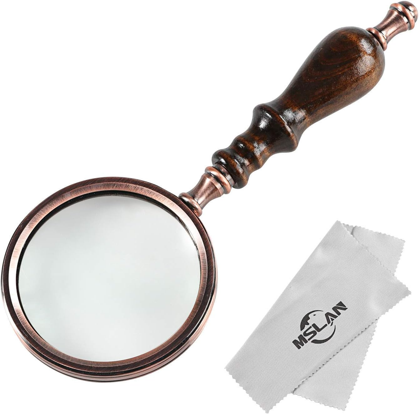 Magnifying Glass,10X Antique Copper Handheld with Wooden Handle and Real Glass,Best Reading Magnifier for Elderly,Macular Degeneration