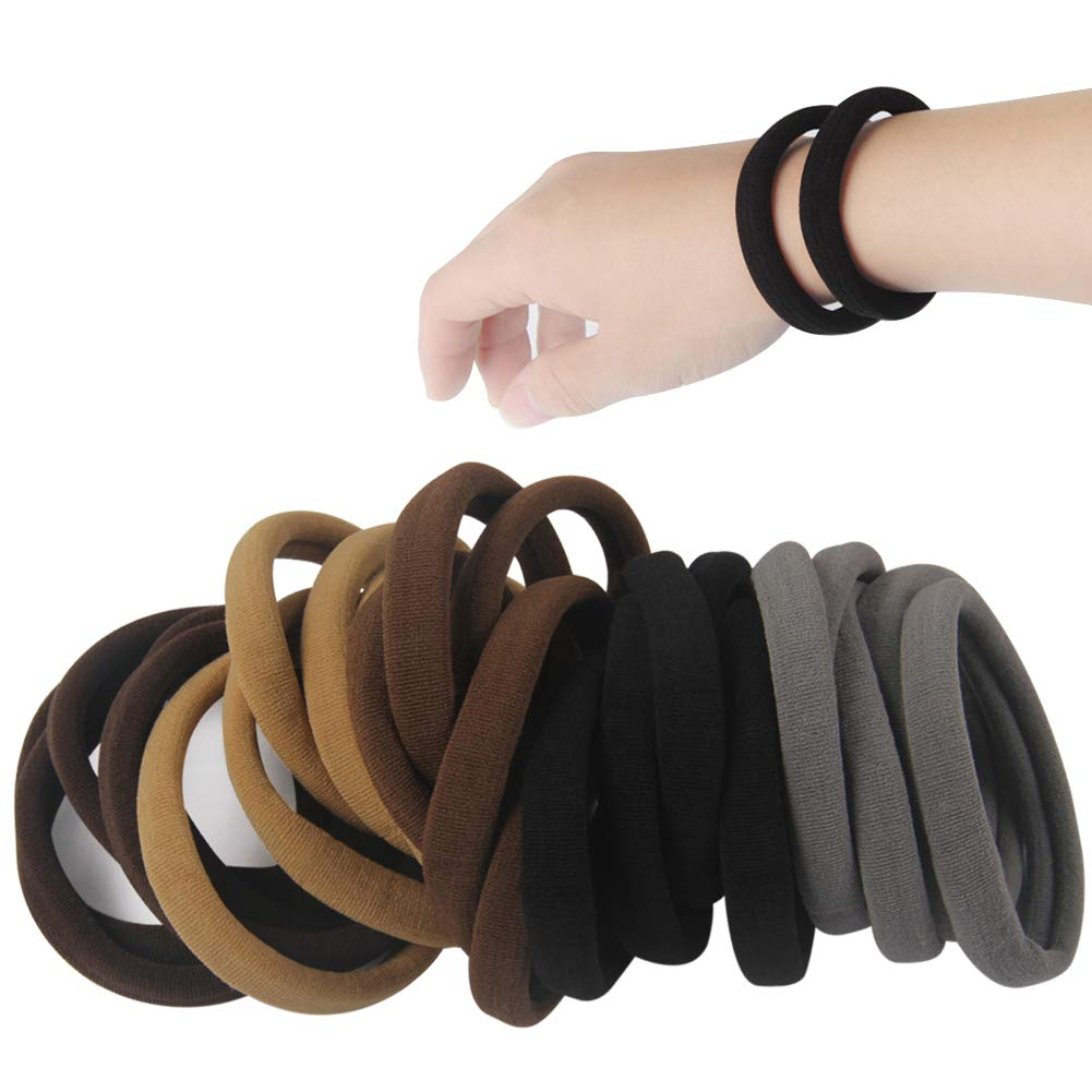 20 PCS Thick Seamless Hair Ties for Curly Heavy and Long Hair Brown Hair Elastics for Women Men and Girls Big Pony Tails Holders (5 Cm in Diameter, 1 Cm in Width)