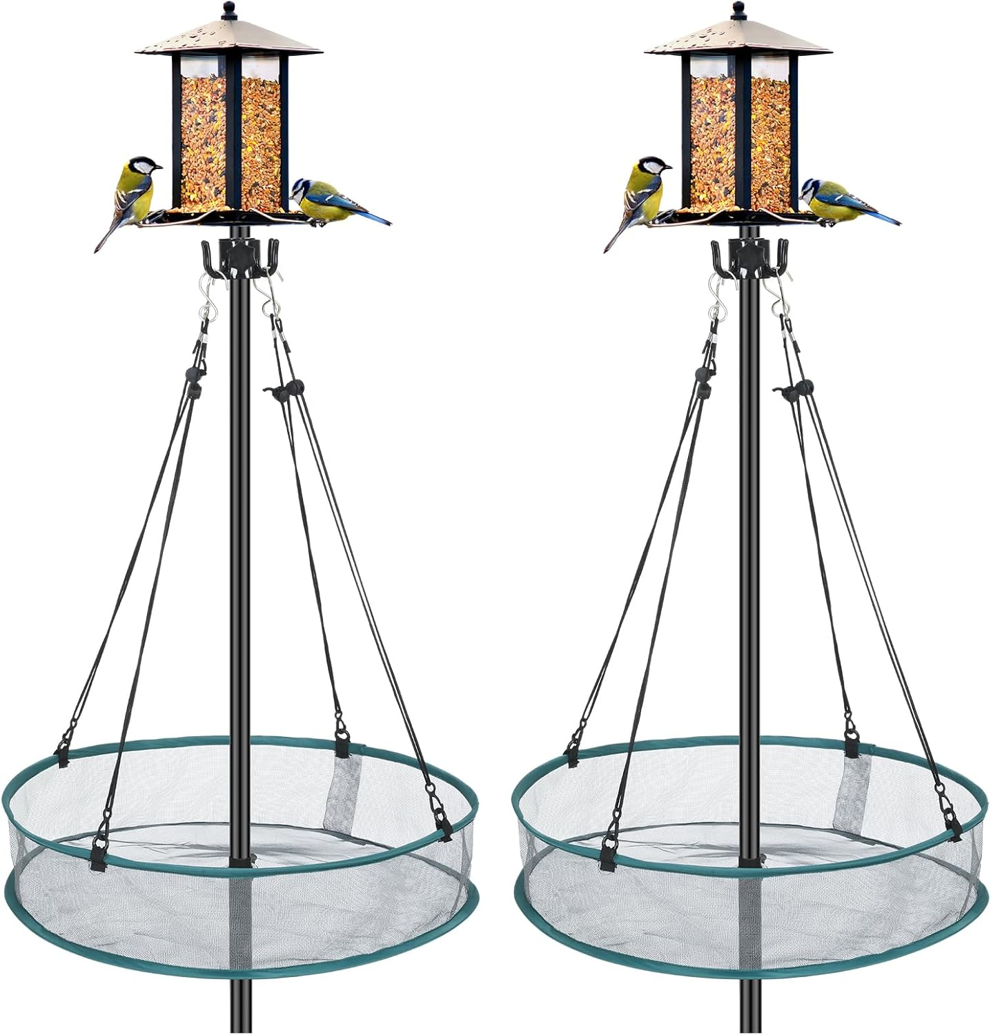 2 Sets Bird Seed Catcher for Outdoors Feeder 20'' Wild Bird Feeding Tray Hanging Platform Feeding Hoop with Holes Fits 1'' Pole Seed Catcher for Finch Garden Backyard