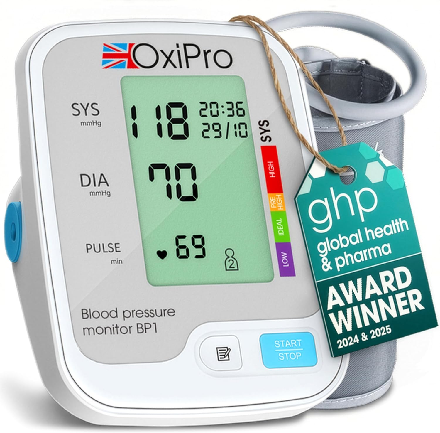 Oxipro BP1 Blood Pressure Monitors - Health & Pharma Award Winner 2025 - Blood Pressure Machine - BP Monitor for Home - Small to Large Cuff Blood Pressure Monitor