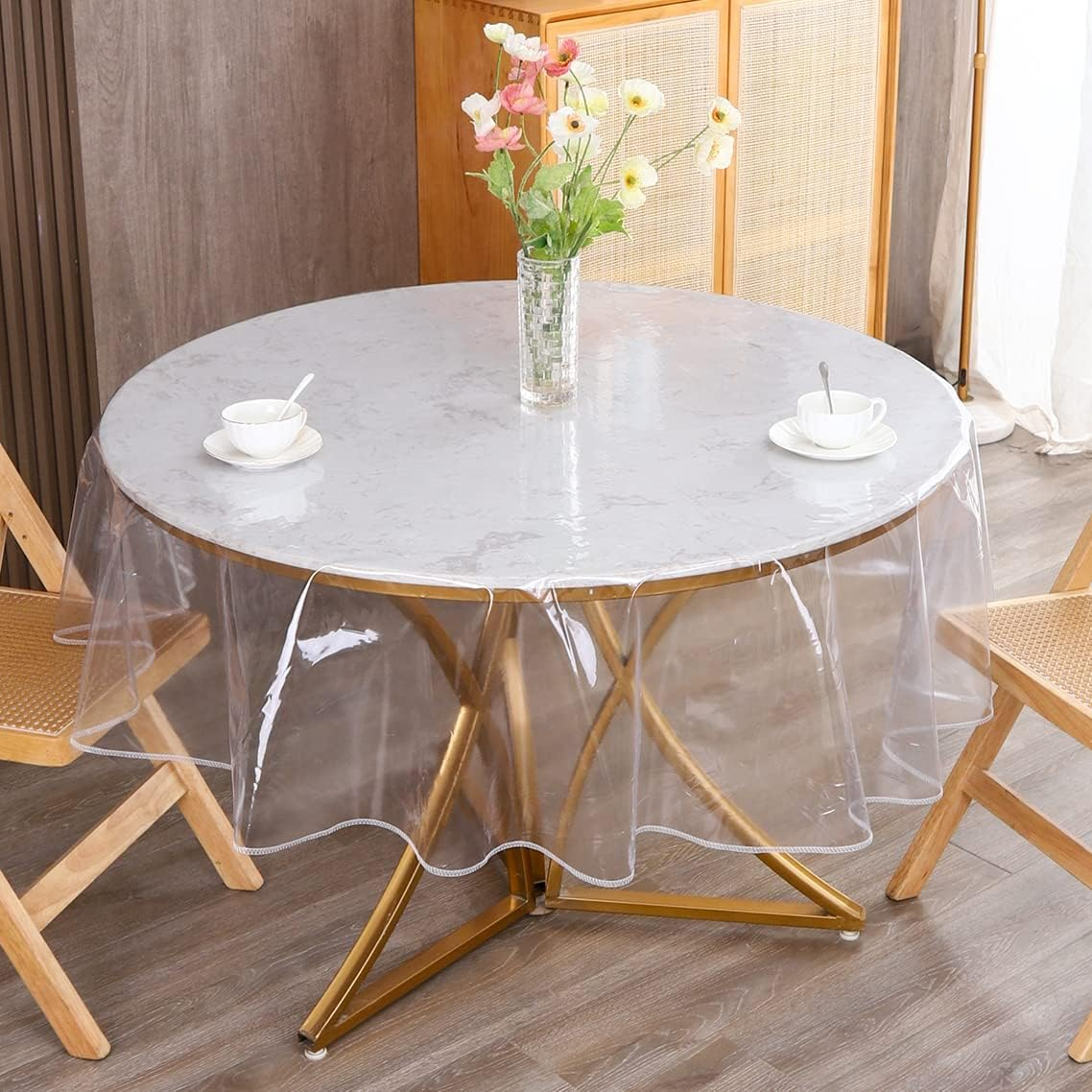 Clear round Plastic Tablecloth Protector Waterproof Oil-Proof PVC Table Cloth Stain-Resistant Wipeable Table Cover for round Table 40