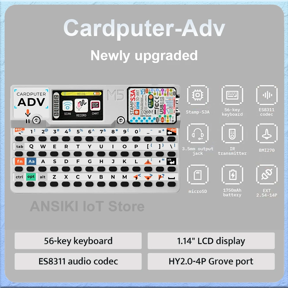 Cardputer-Adv Programmable Card Computer Stamp-S3A 1.14