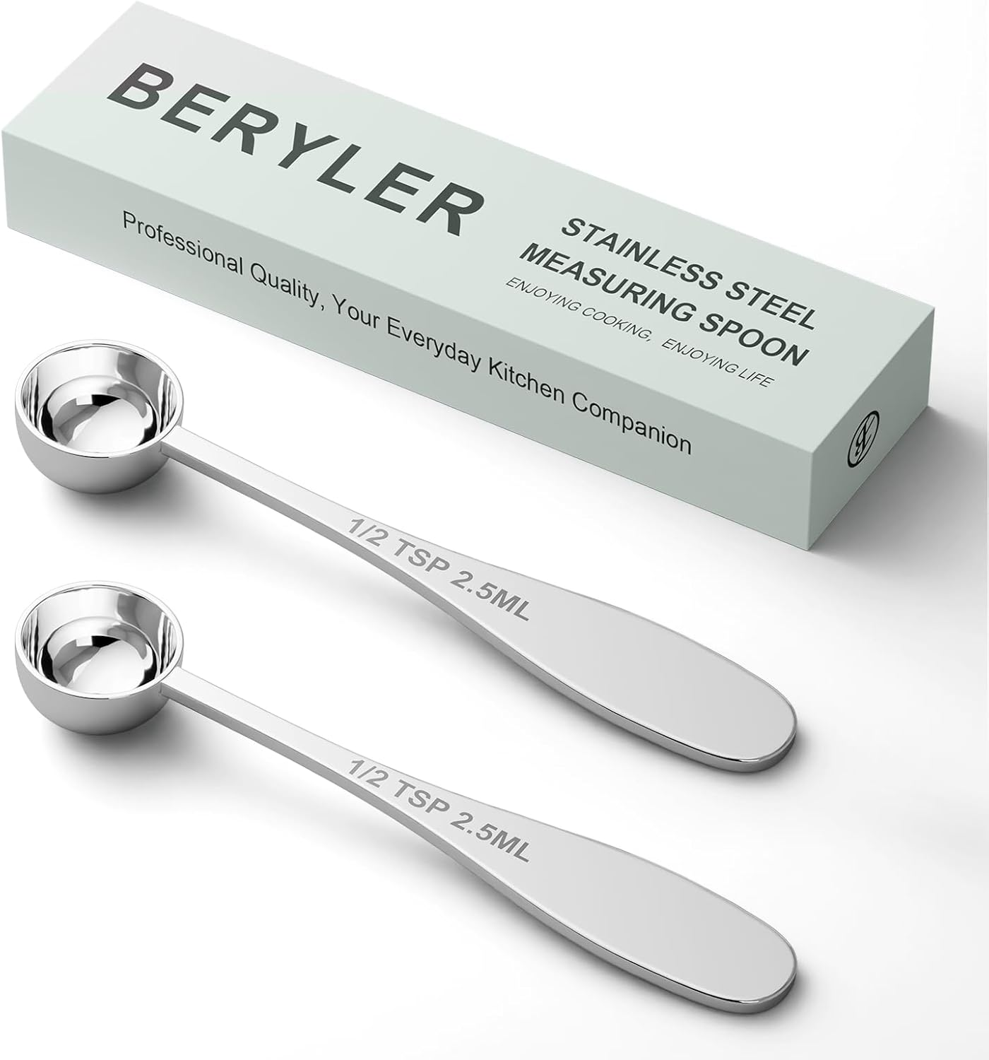 2PCS 1/2Tsp(1/6Tbsp, 2.5 Ml) Single Measuring Spoon, Stainless Steel Individual 