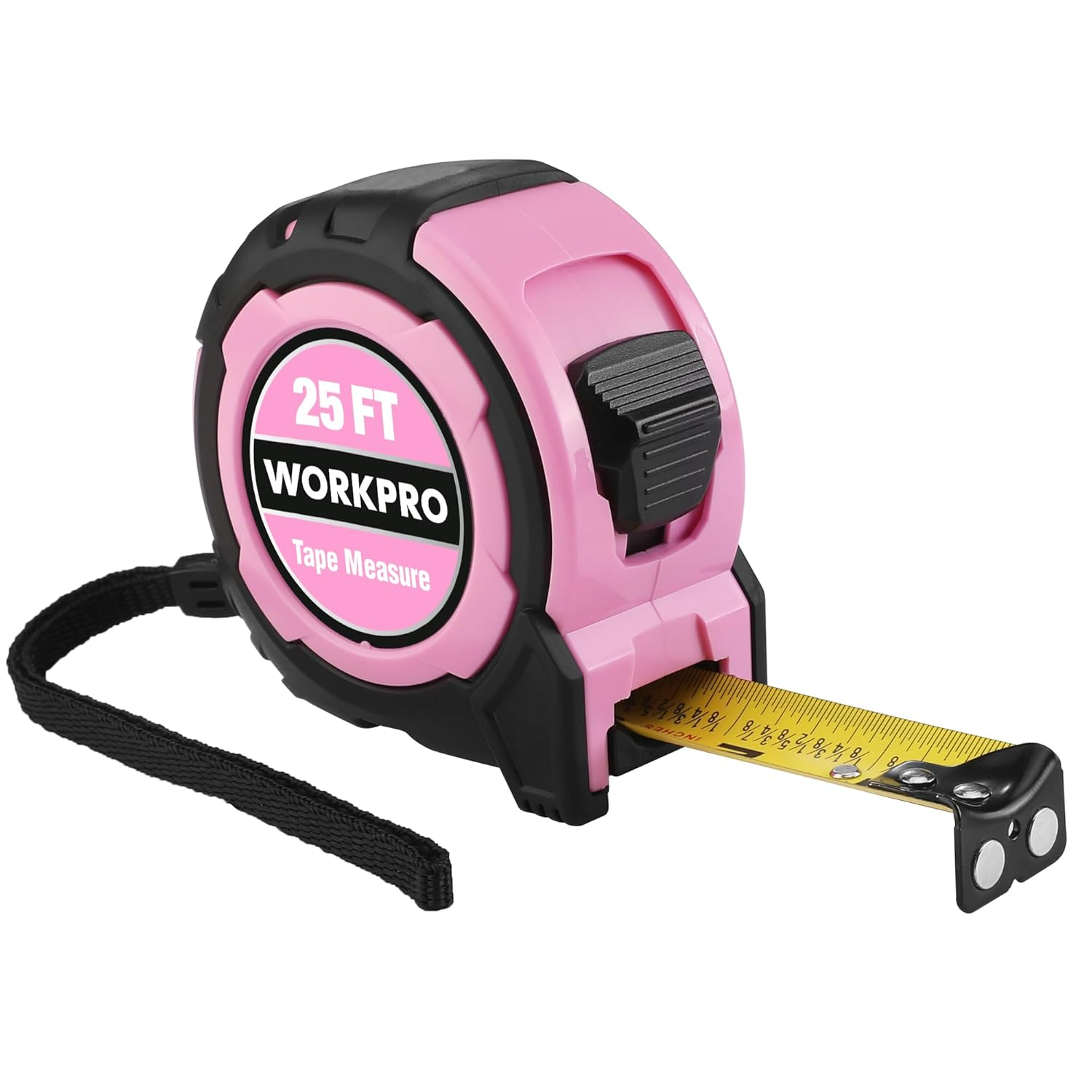 25FT Pink Tape Measure, 1/8 Fractions Easy Read Measuring Tape, Retractable Nylon Coating Measurement Tape Accuracy 1/32, Magnetic Hook, Belt Clip, Rubber Protective Casing