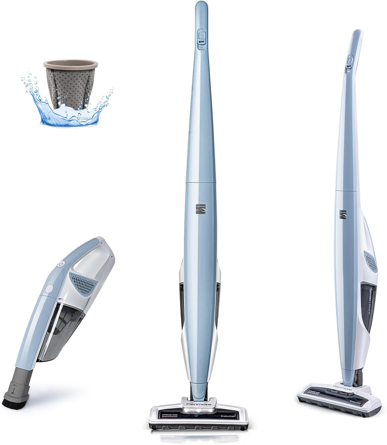 DS1020 16V Cordless Stick Vacuum Lightweight 2-In-1 Handheld, LED Headlight with 2-Speed Power Control for Hardwood Floor, Carpet & Pet Hair, 16 Volts, Gray-Blue