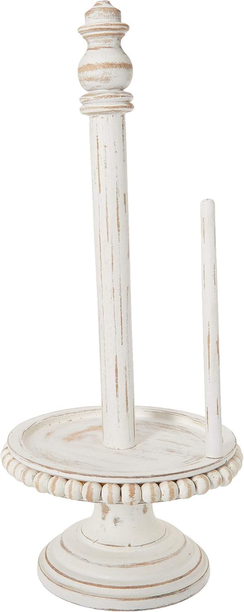 47100002 Farmhouse Washed Beaded Wood Pedestal Paper Towel Holder, 16