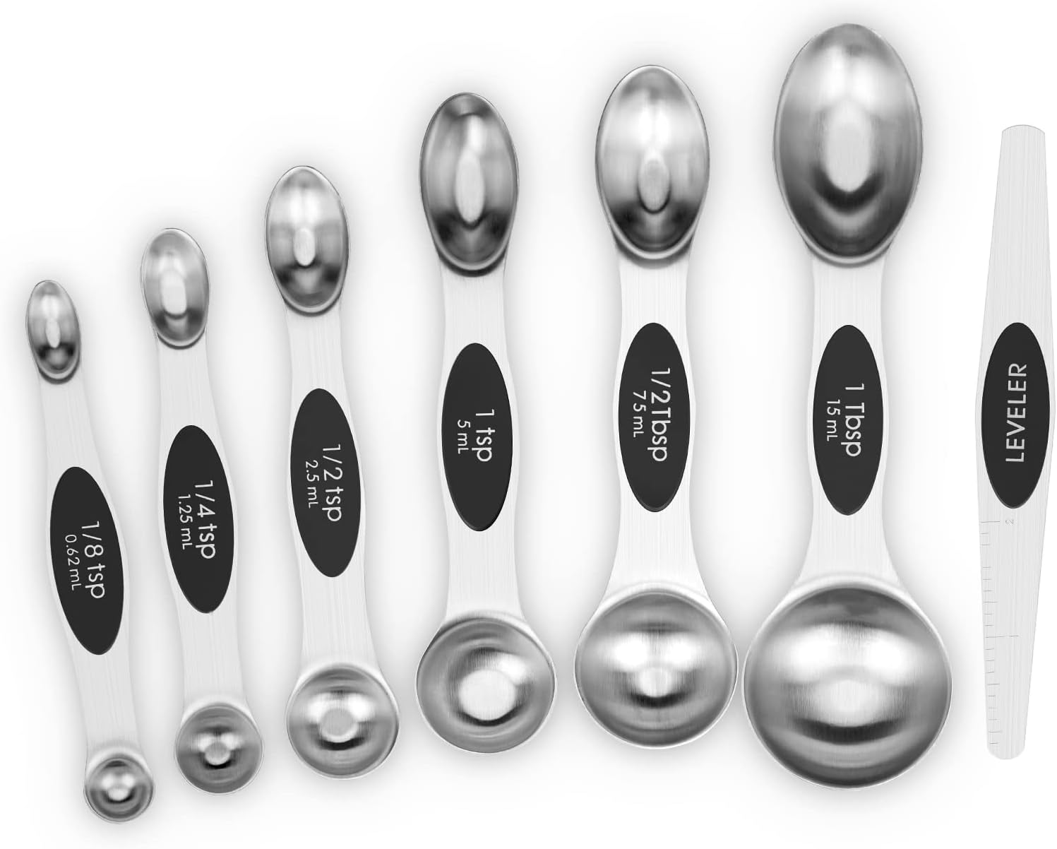 7 PCS Magnetic Measuring Spoons Set, Dual Sided, Stainless Steel Small Tablespoon, Teaspoons, Fits in Spice Jars, for Dry and Liquid, Black