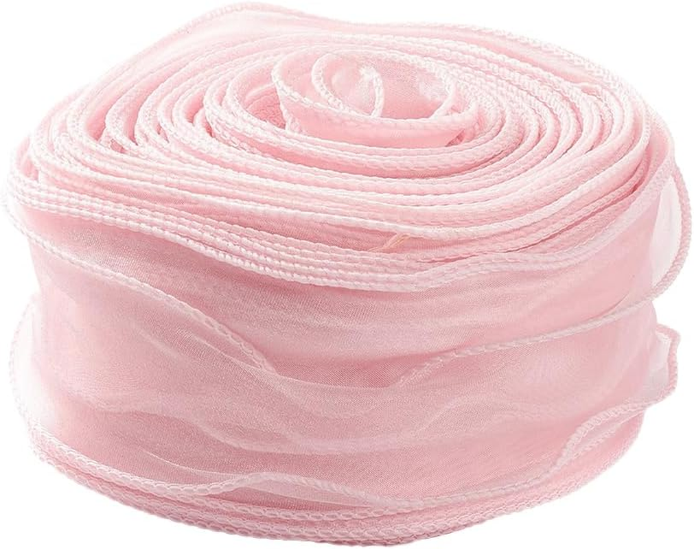 38 Yards 2 Inch Pink Sheer Ribbon Wired Transparent Organza Ribbon Sweet Rose Clear Silk Chiffon Mesh Yarn Ribbons for Sewing Making Crafts Gift Wrapping Valentine Wedding Bouquets Christmas