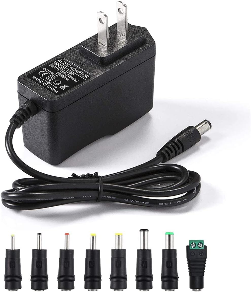 12V 2A Power Supply AC Adapter Replacement with 8 Tips, Regulated 12 Volts 2000Ma Cord Charger for LED Strip Light, CCTV Camera, GPS, Webcam, Router, BT Speaker DC12V Transformer (6Ft)