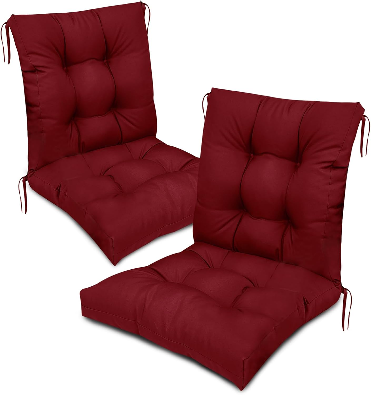 High Back Patio Chair Cushions Set of 2 Waterproof Tufted Burgundy