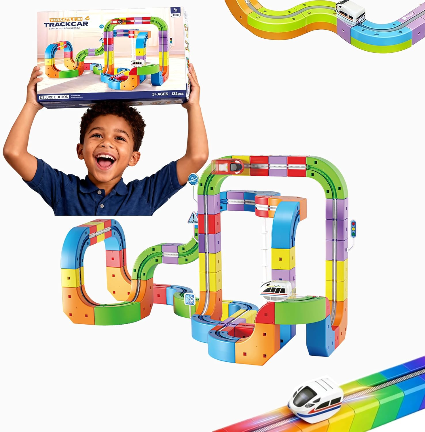 121PCS Trackfusion Magnetic Monorail -Magnetic Train Set for Kids Ages 4-8, Rail Cube Magnetic Monorail & Gravity Tracks, Children'S Birthday Gifts