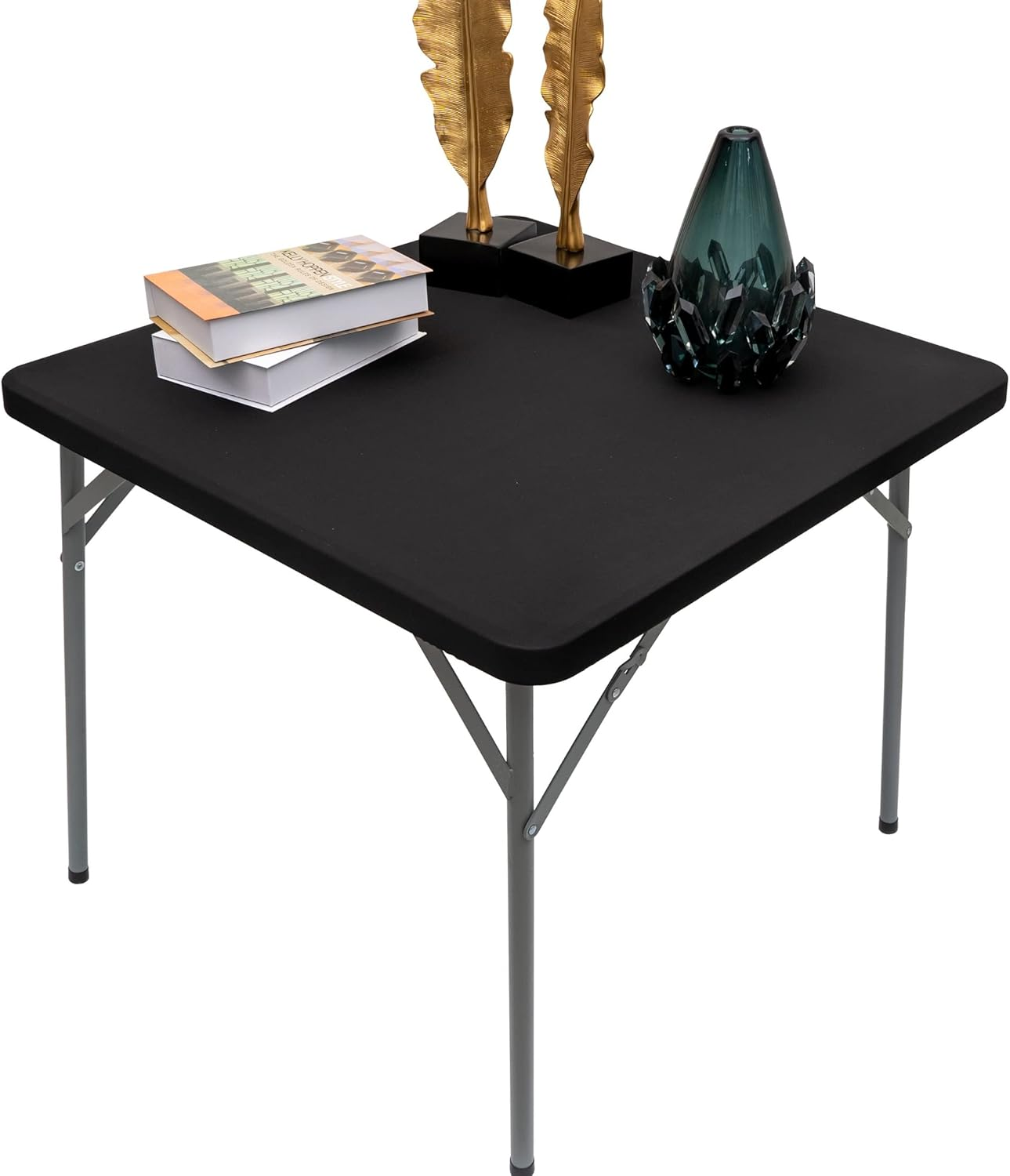 Square Fitted Table Cover Black Cocktail Topper Spandex Stretchable Table Top Tablecloth 36 X 36 Inch
