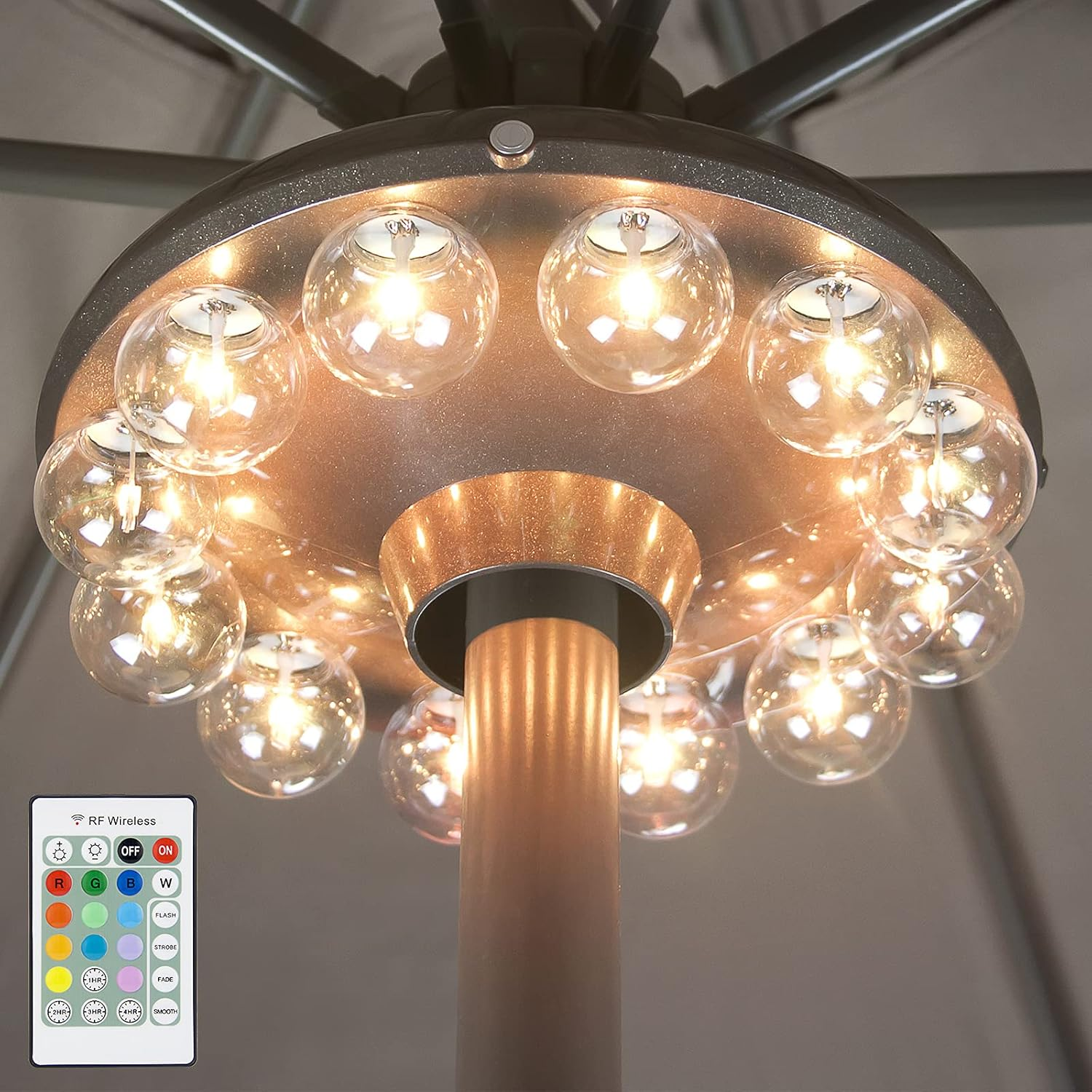 Battery Operated Hanging Lights Outdoor Patio Umbrella Light RF Remote Control,12 Colors Changing Pole Light for Umbrella,Wireless under Umbrella Lights Brightness Dimmable and Timer