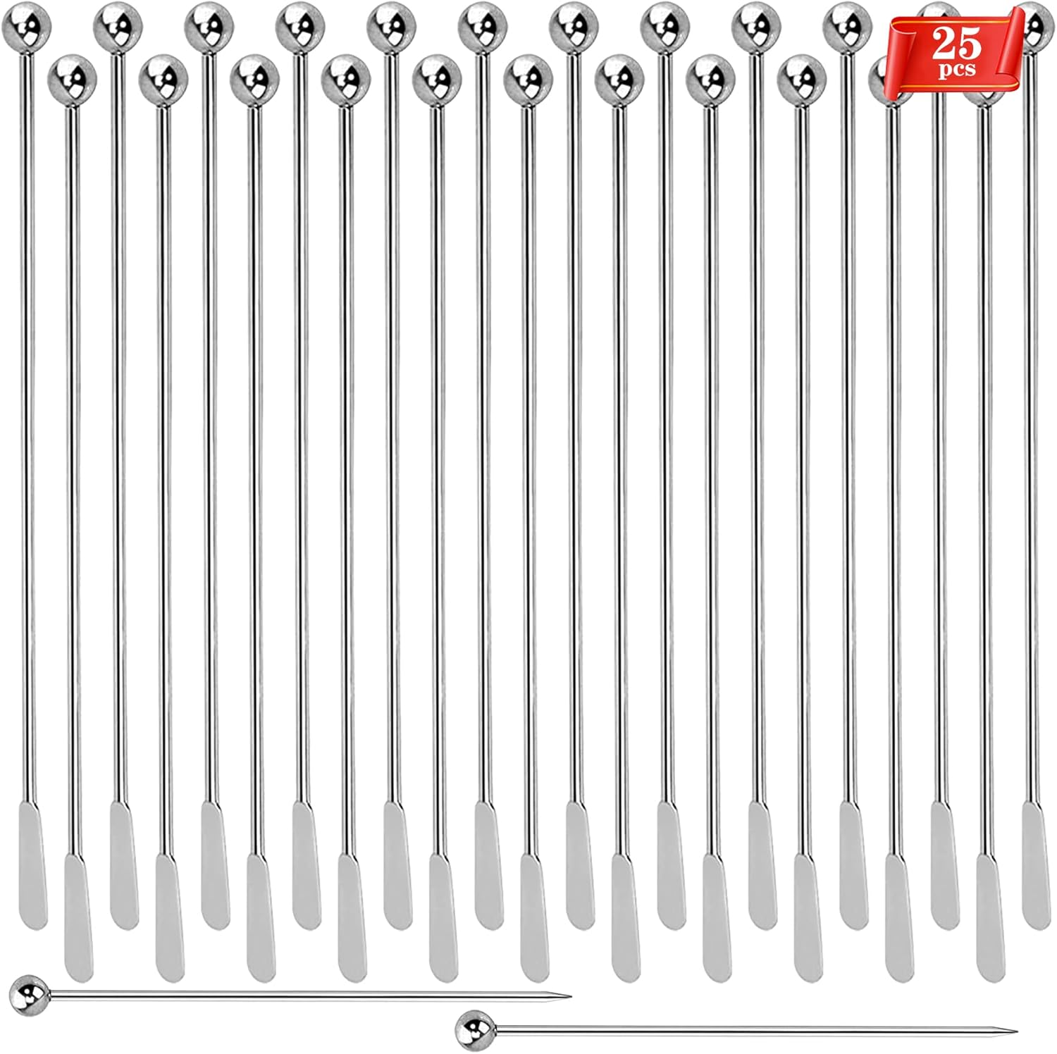 25Pcs Metal Stir Sticks, Stainless Coffee Stirrers Reusable, Swizzle Sticks for Cocktails, Multifunctional Stir Sticks for Epoxy, Resin, Coffee, Wine, Drinks, Tea, Paint, Crafts, Ink,Oil,Etc.