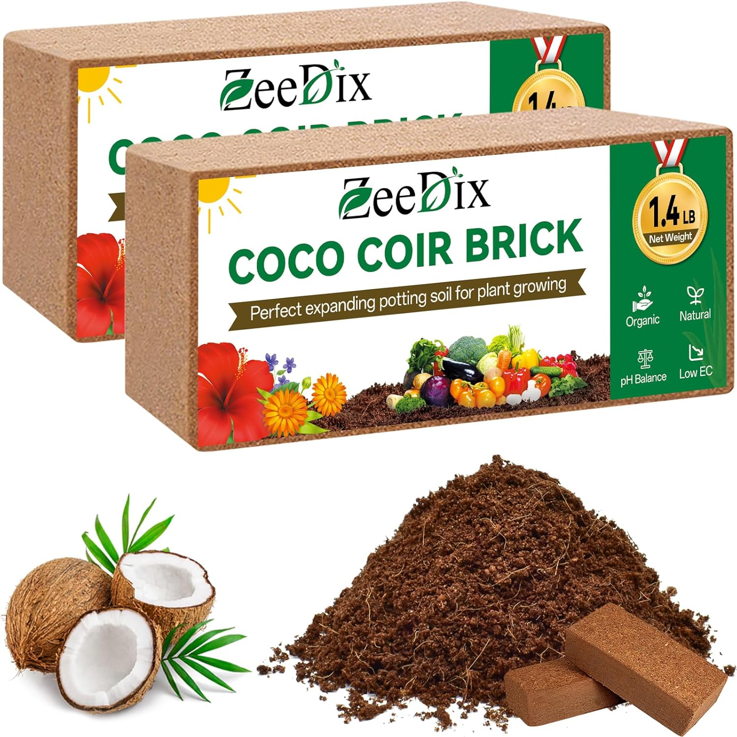 【ココページ】 Zeedix 2 Pcs Coco Coir Brick for Plants- 100% Organic Coconut Coir