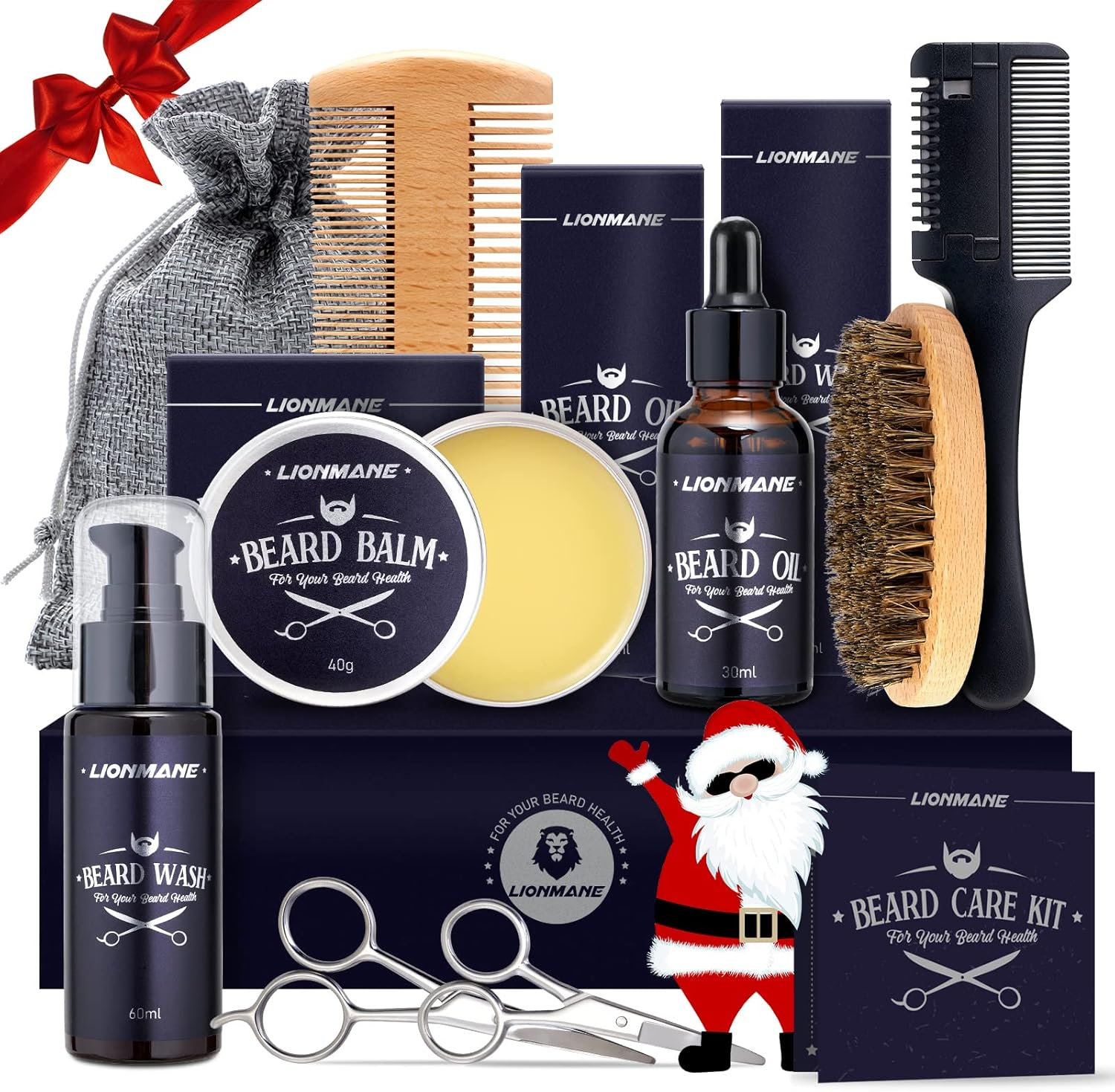 Kit Barba per Uomo, Regalo Di San Valentino Uomo,  Cura Barba, Set Regalo Cura Della Barba Uomo Con Olio, Shampoo, Balsamo, Pettine, Spazzola, Pettine Rasoio Capelli, Forbici, Sacca