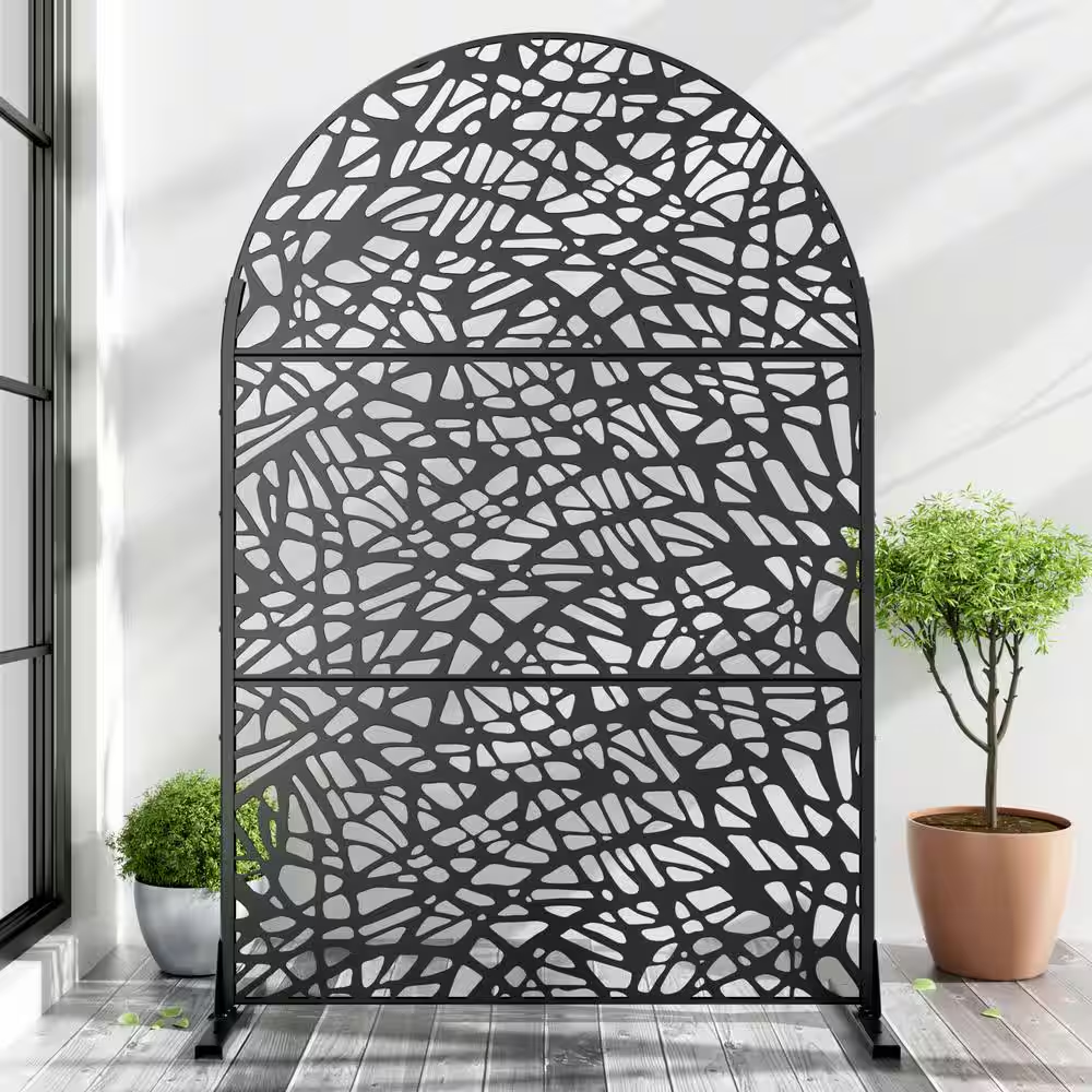 72 In. H X 47 In. W Arched Wall Sculptures Outdoor Privacy Screens Garden Fence in Black