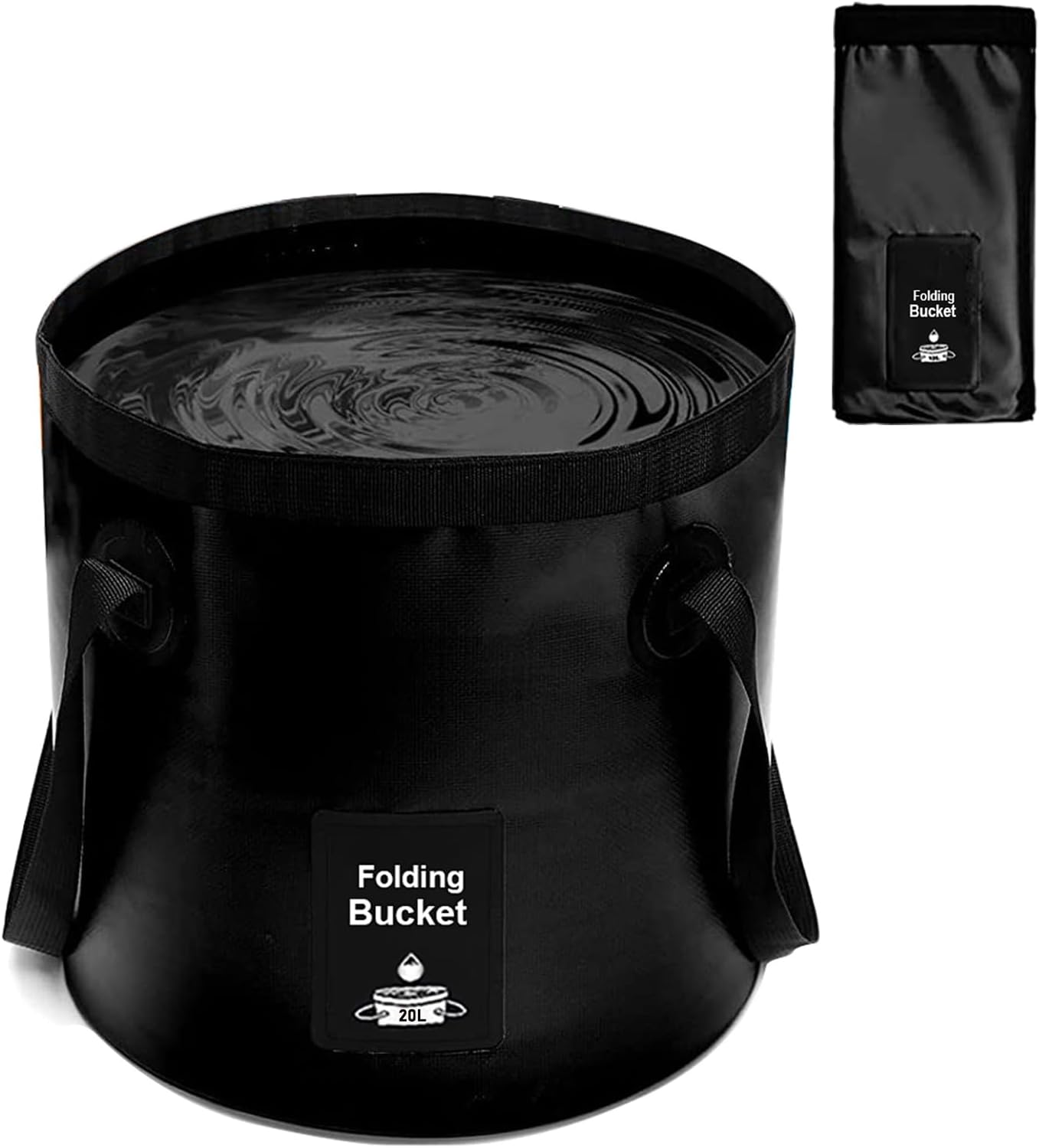 Collapsible Bucket with Handle, Lightweight Folding Water Container, Portable Collapsible Bucket for Fishing, Camping, Hiking, Backpacking, Outdoor Survival, Car Washing Black 20L