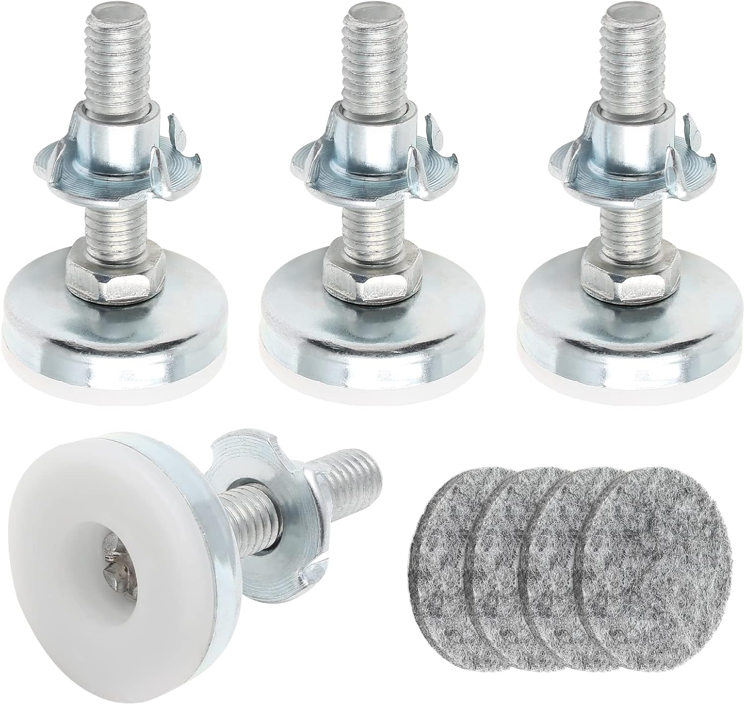 4 Pcs 3/8 Inch-16 Thread Furniture Leveling Feet Heavy Duty, Adjustable Furniture Levelers Screw on Furniture Glide with T Nut for Chair, Table, Furniture Leg (1.5 Inch Thread Length, Silver)