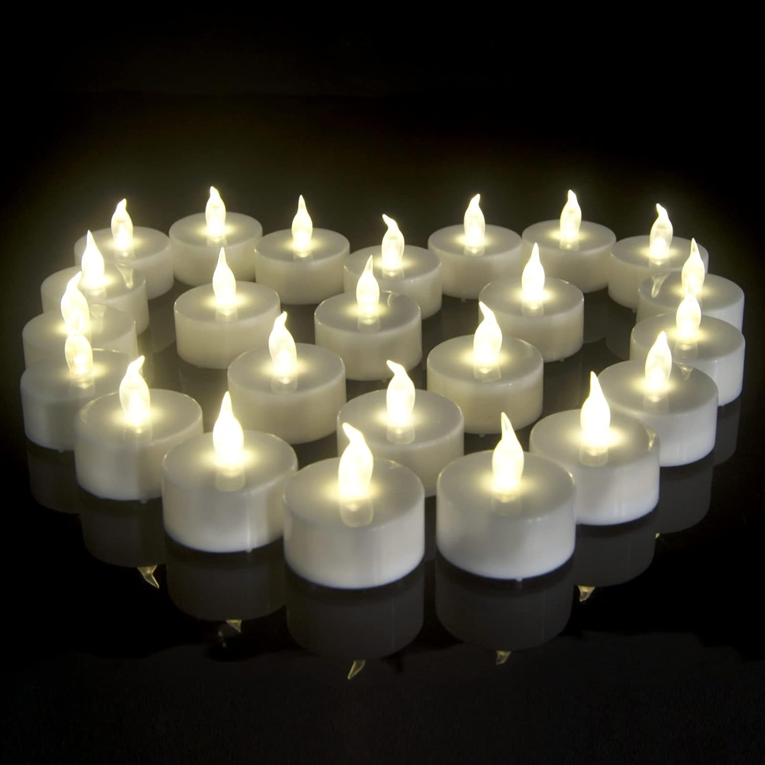 Flameless LED Tea Light Candles: 24 Pack Battery - Powered Fake Candles,Batteries Included,Unscented,For Seasonal & Festival Celebration,Warm White Light,Replicate the Flicker of a Real Candle.