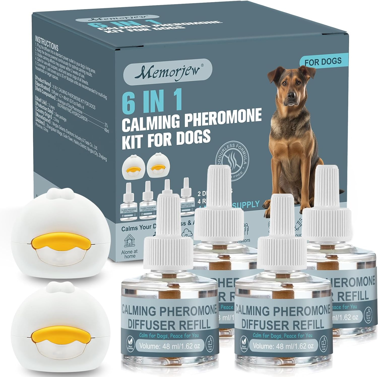 6 in 1 Dog Calming Pheromone Diffuser Kit, 2 Diffusers + 4 Refills, 4 Month Supply, Dog Calming Diffuser for Anxiety Stress Relief (Gray, L)