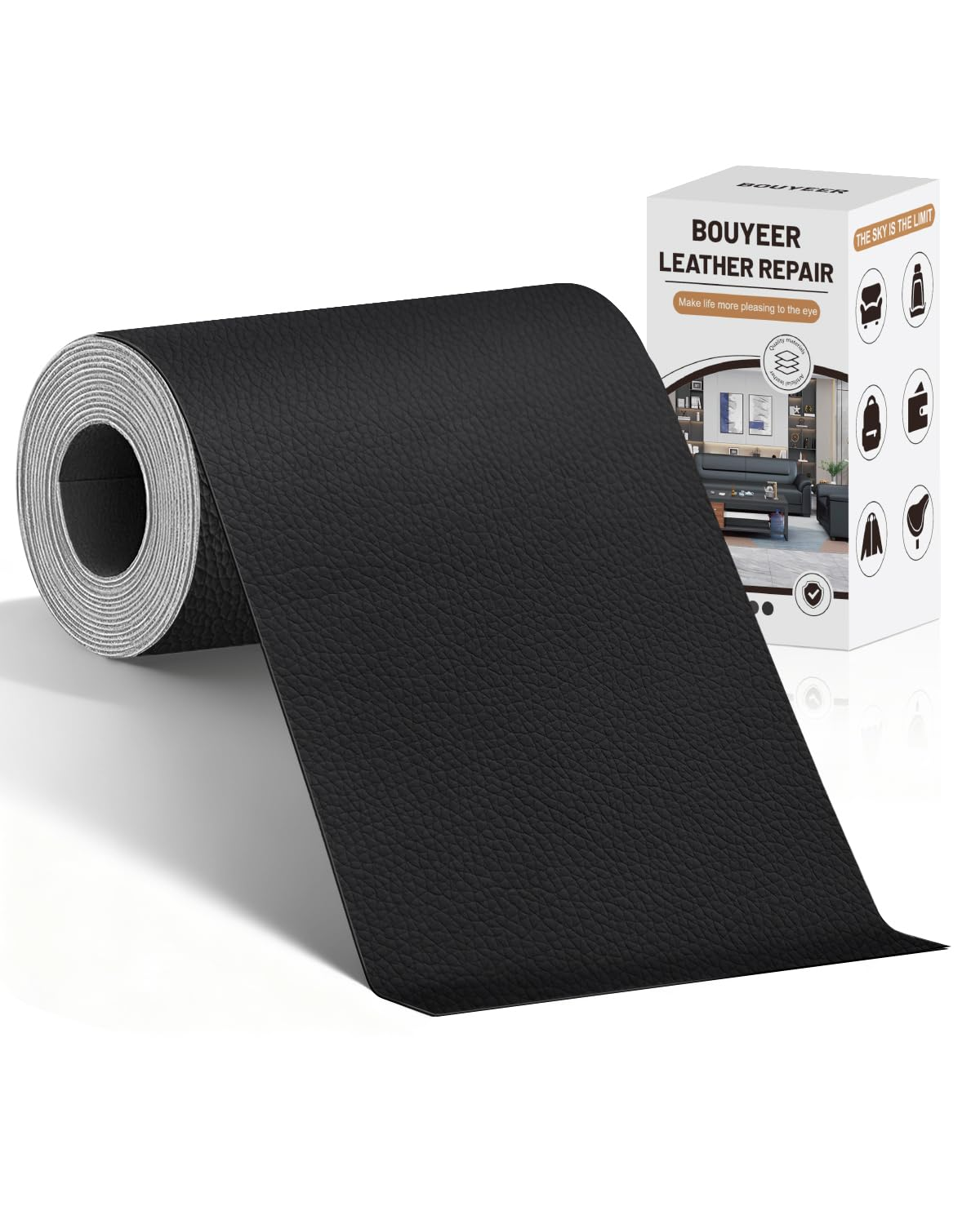 Pelle Adesiva per Riparazioni, 10X210 CM Ecopelle Toppe Adesive per Tessuti, Set Riparazione Ecologico & Senza Odori per Mobili/Divano/Sedili Auto/Borse/Restauro, Nero