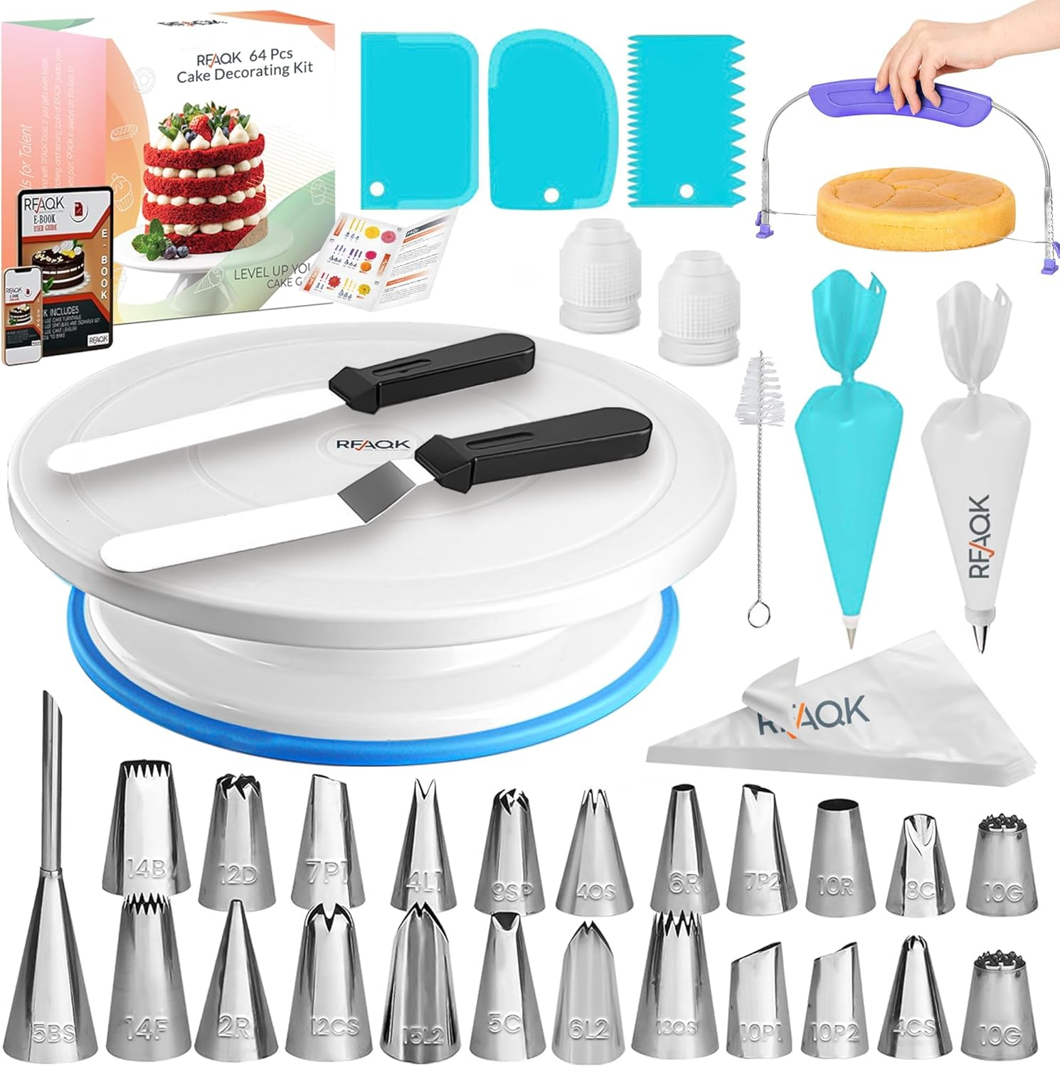 RFAQK 200 PCs Cake Decorating Supplies Kit for Beginners -1 Cake Turntable St... - Picture 13 of 14